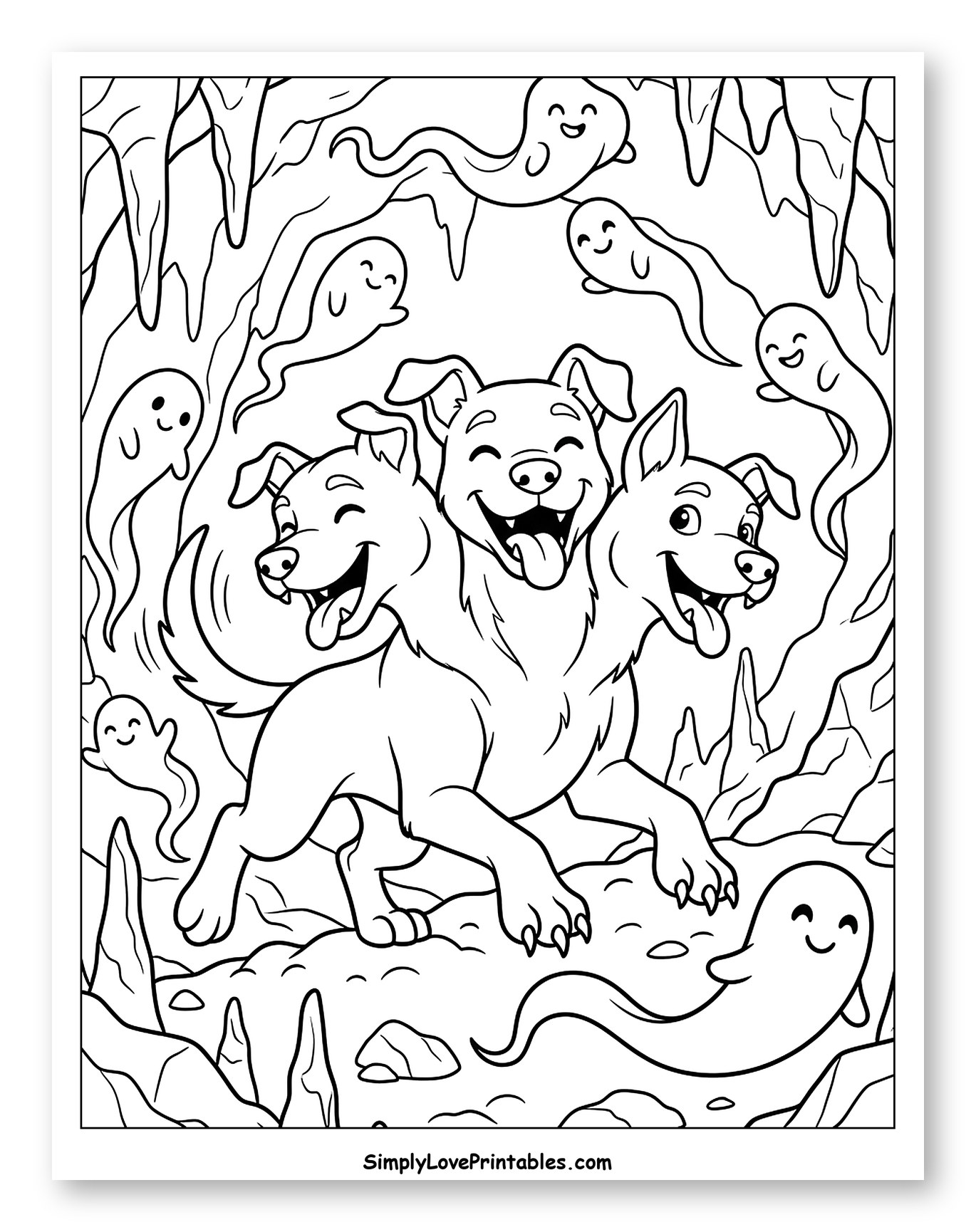 Happy Three-Headed Dog and Friendly Ghosts