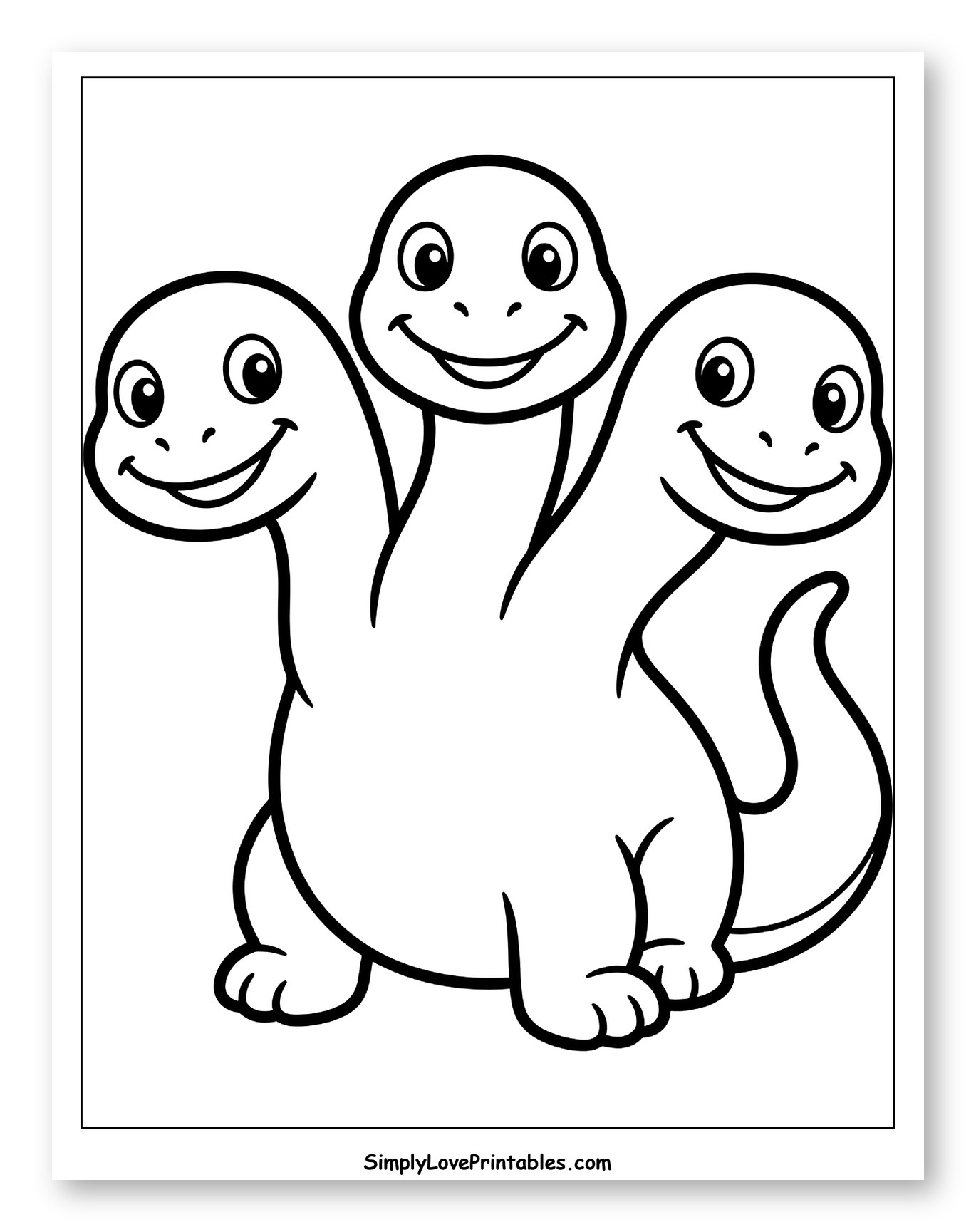 Happy Three-Headed Hydra Creature Coloring Page for Toddlers