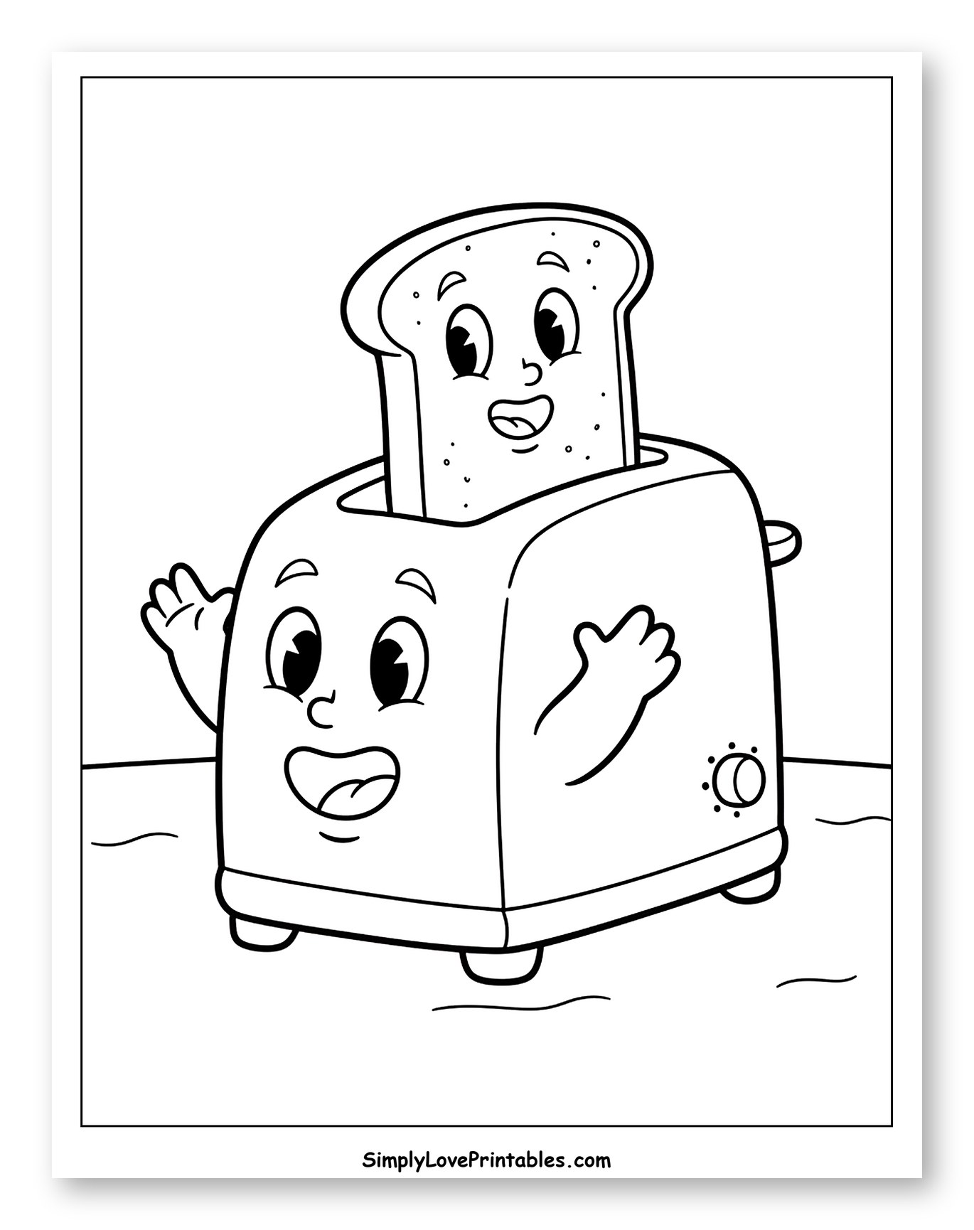 Happy Toaster and Toast Smiling Coloring Sheet for Toddlers