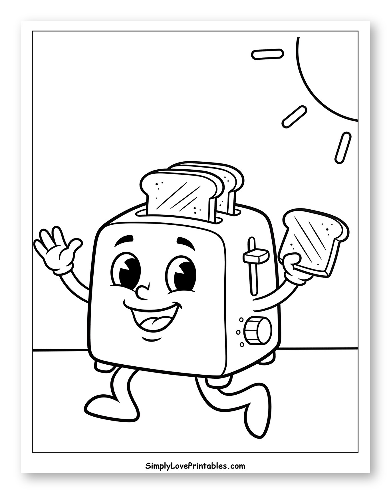 Happy Toaster Holding Toast in Sunshine