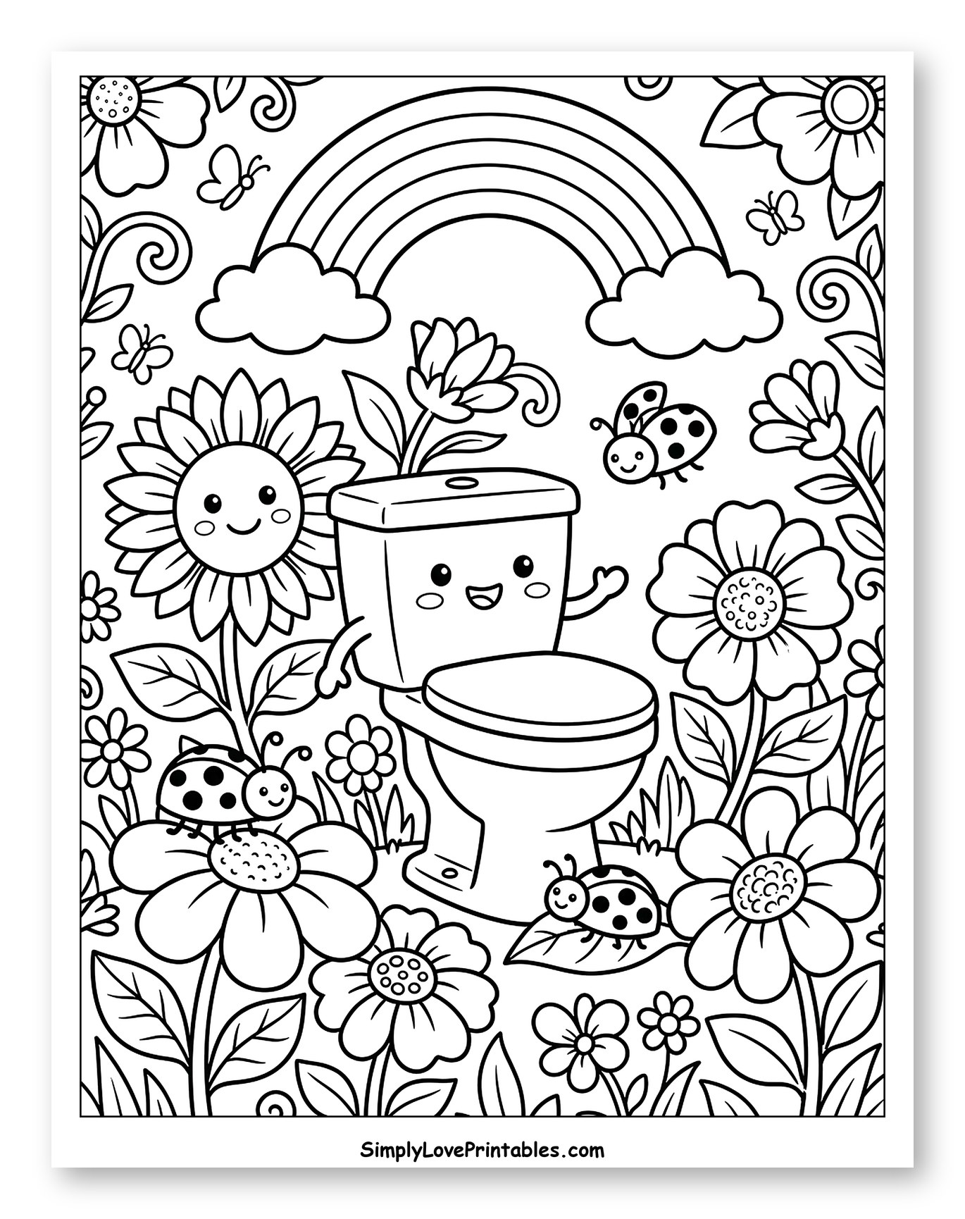 Happy Toilet Under a Rainbow in a Garden