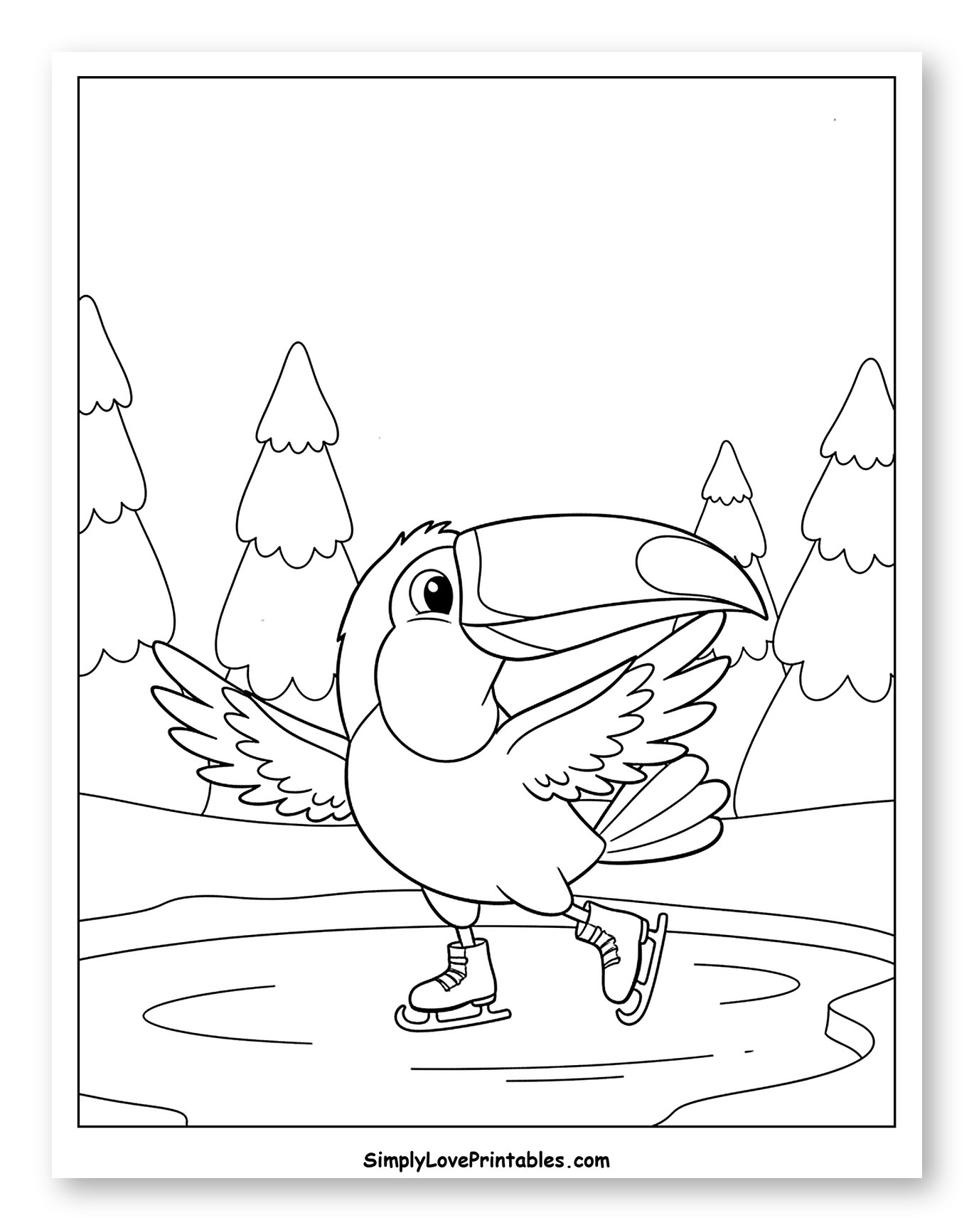 Happy Toucan Skating on Ice to Color for Kids