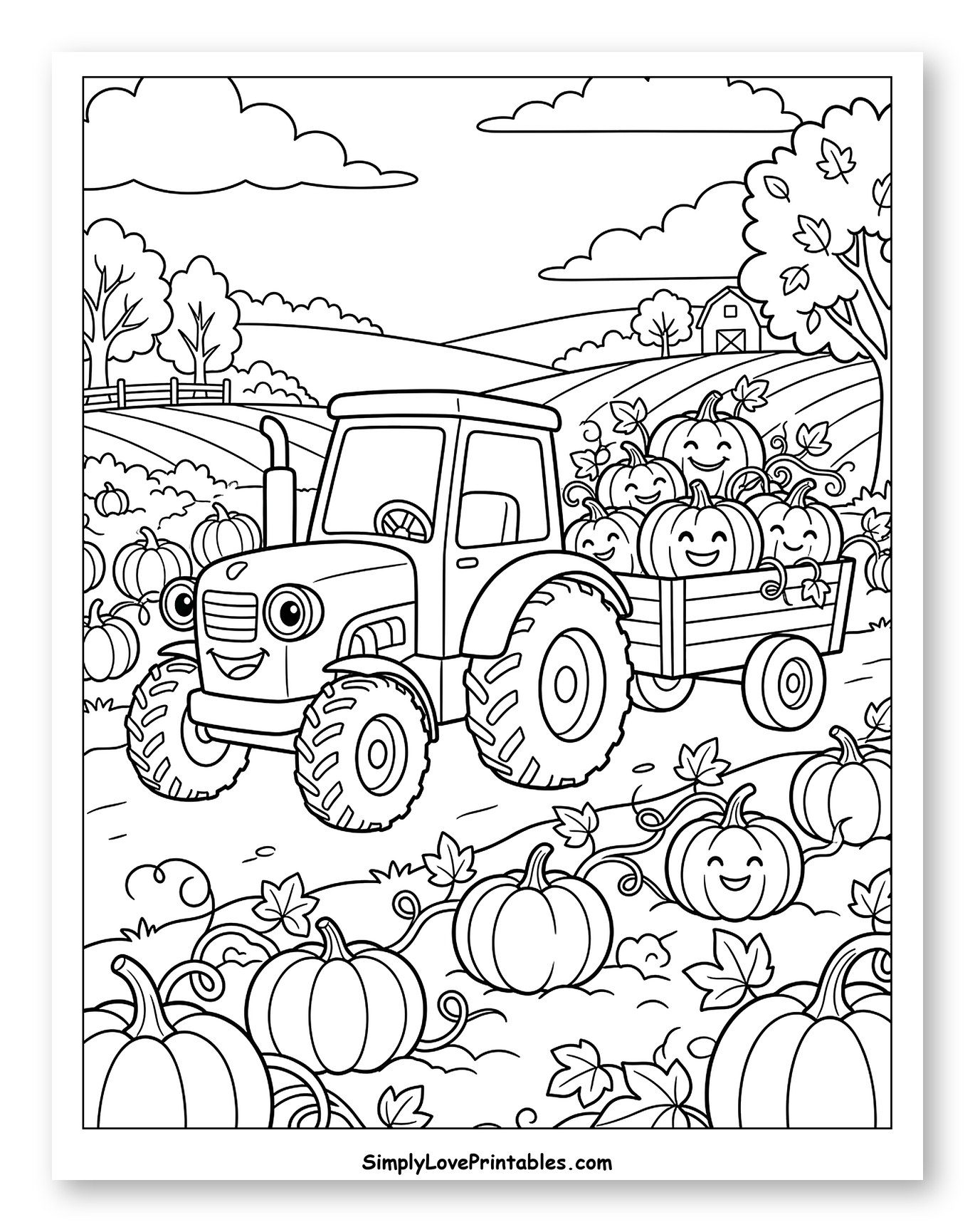 Happy Tractor Hauling Pumpkins from the Patch