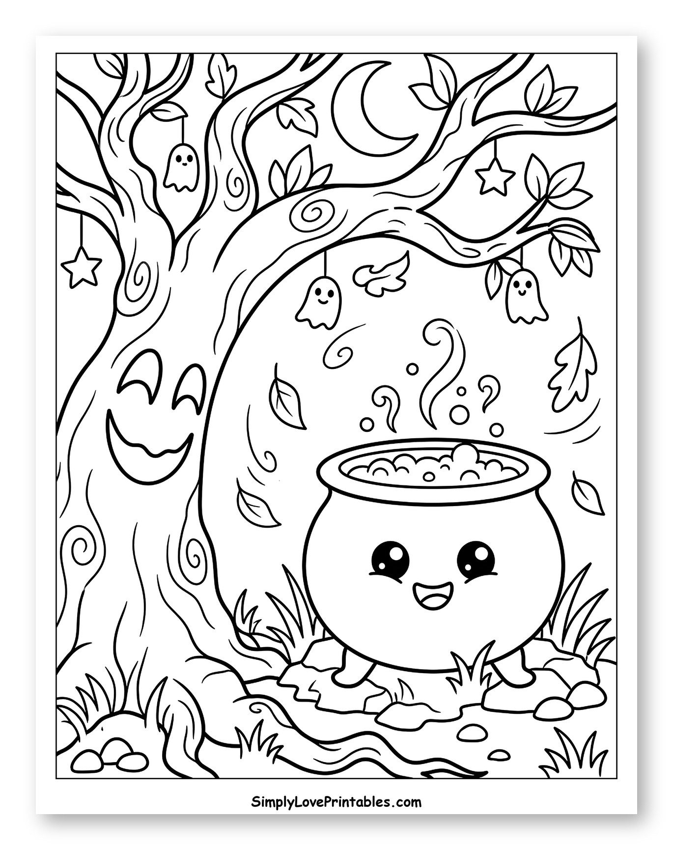 Happy Tree, Cute Cauldron, and Halloween Ghosts