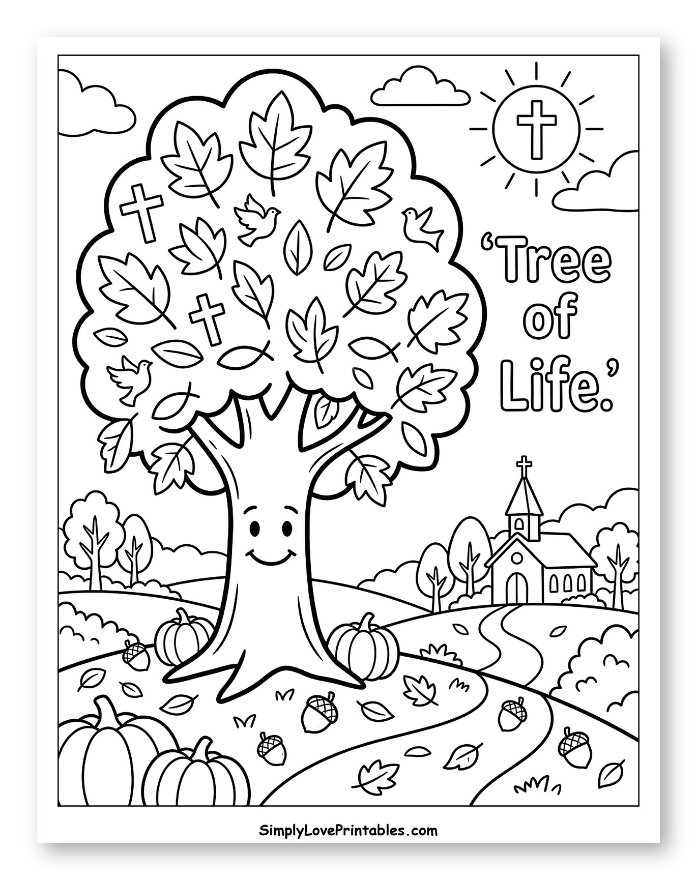 Happy Tree of Life with Christian Symbols