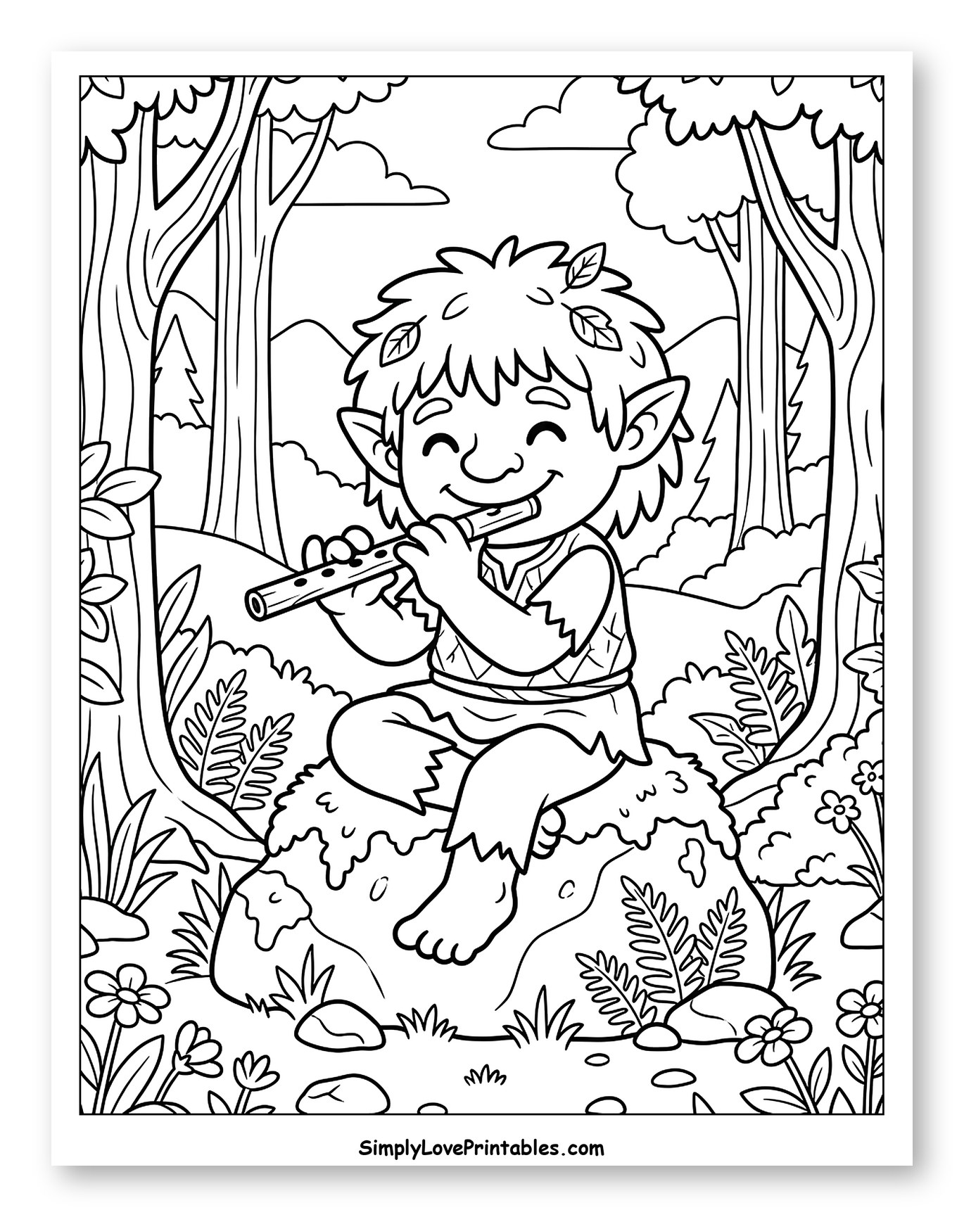 Happy Troll Playing Flute in the Forest