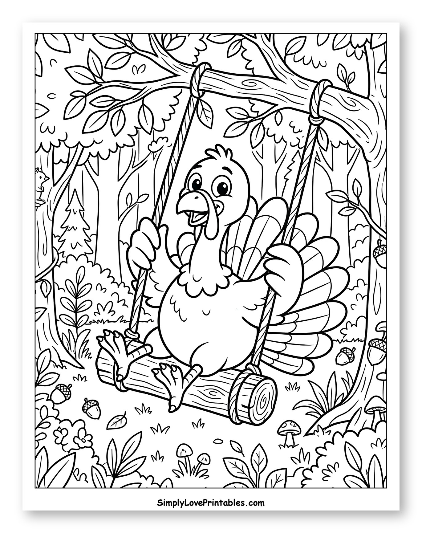 Happy Turkey on a Log Swing in the Forest