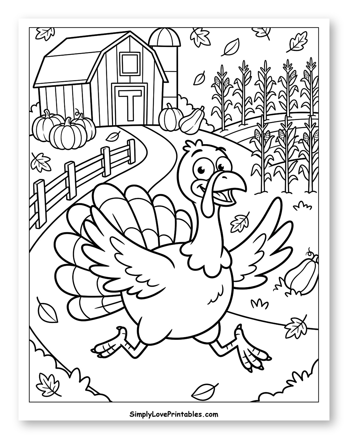 Happy Turkey Running Through a Farm Scene