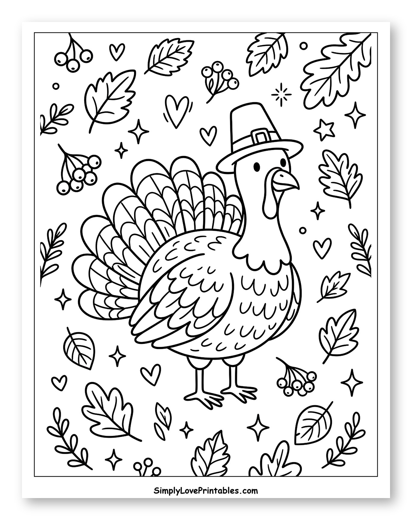 Happy Turkey Wearing Pilgrim Hat Among Autumn Leaves