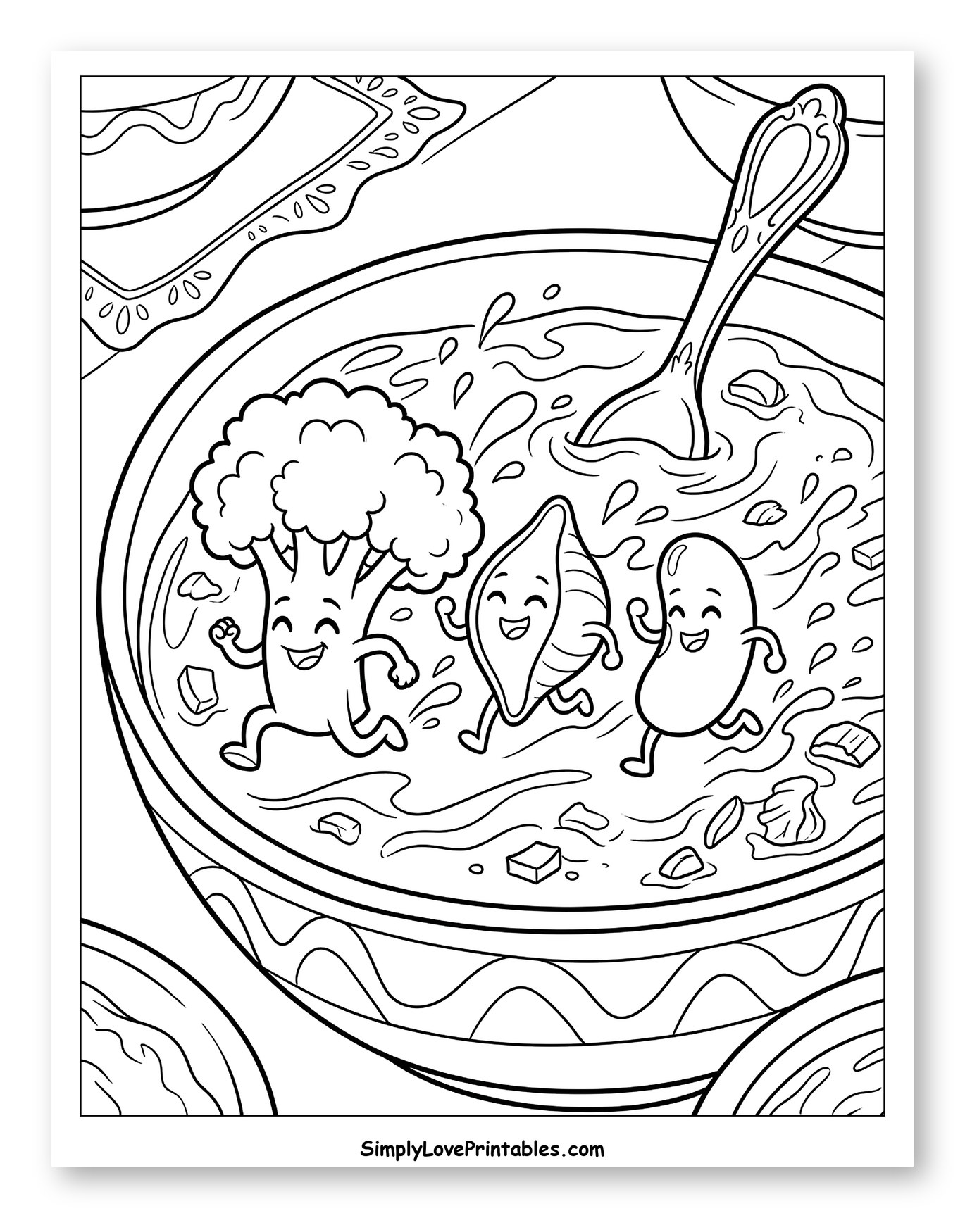 Happy Vegetables and Pasta in Soup