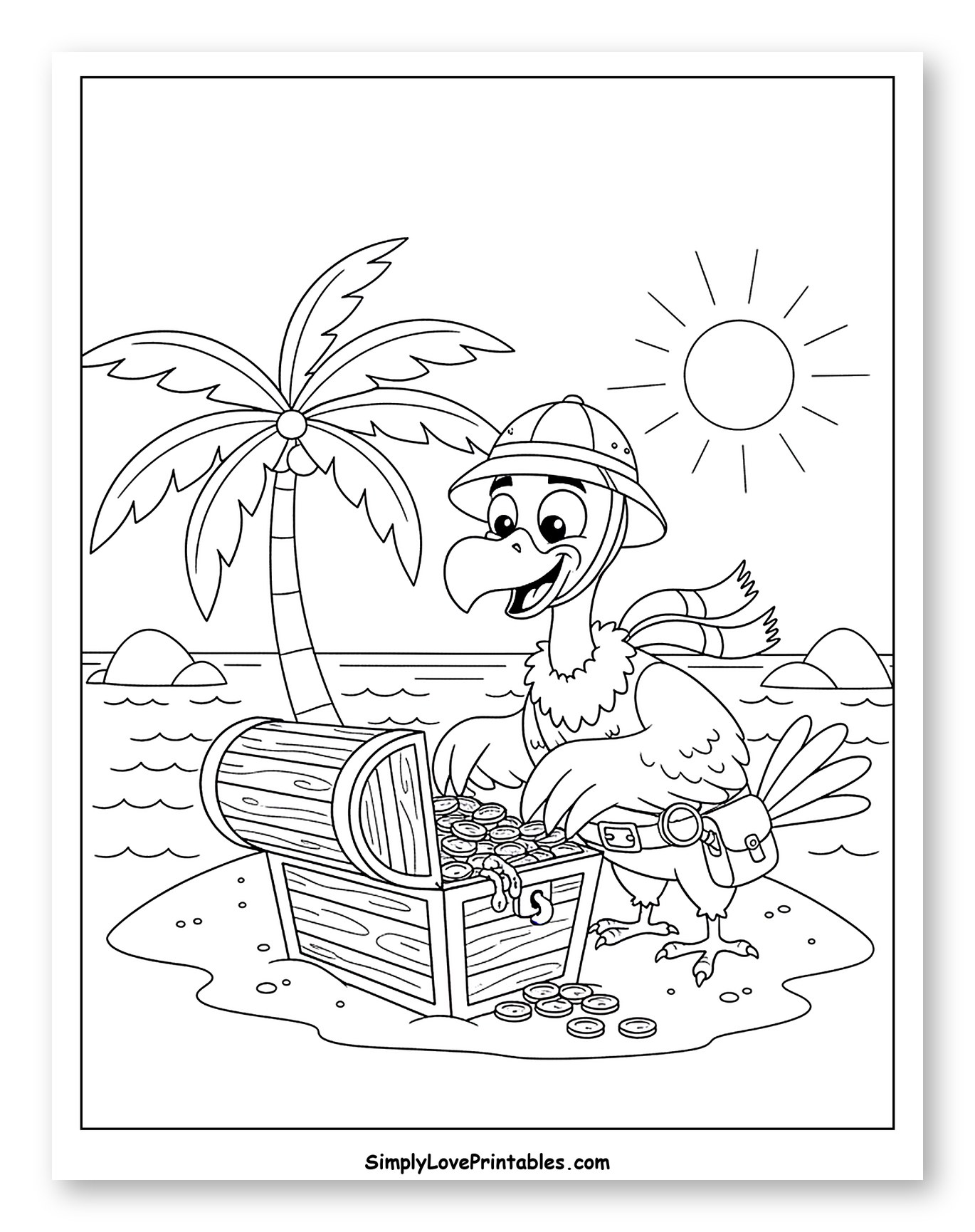 Happy Vulture with Treasure Chest on Island