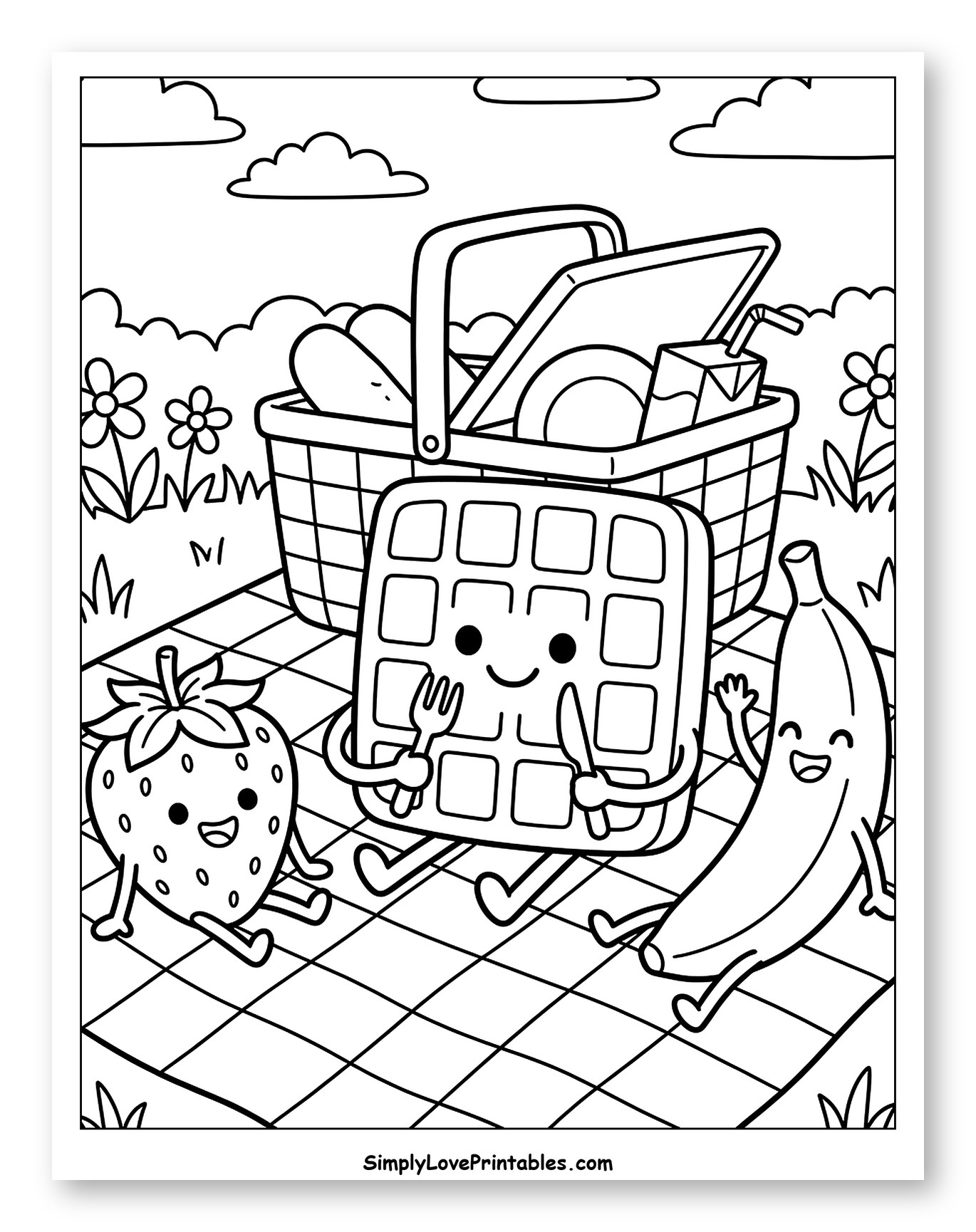 Happy Waffle and Fruit Picnic Outdoors
