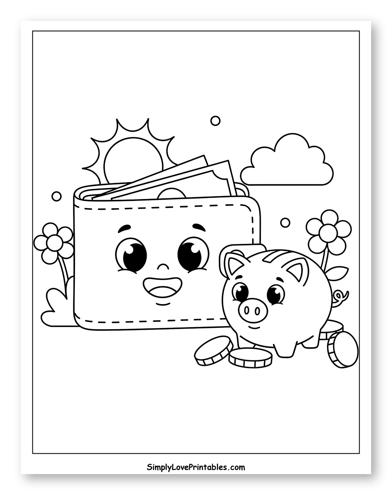 Happy Wallet and Piggy Bank with Coins
