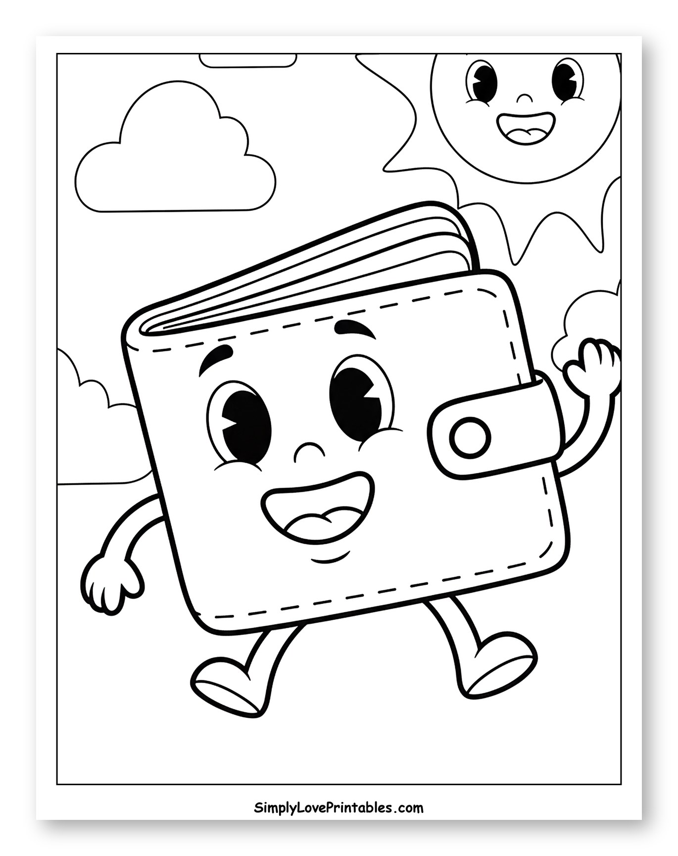 Happy Wallet Character Walking with Sun