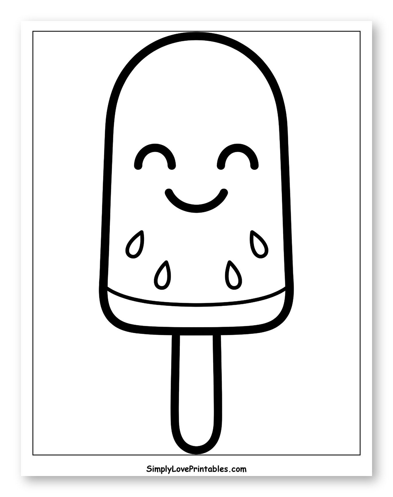 Happy Watermelon Popsicle with Seeds Coloring Page for Toddlers
