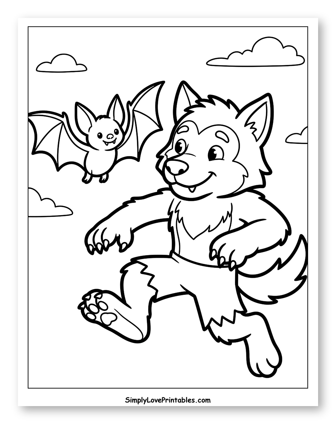 Happy Werewolf and Bat Flying Together