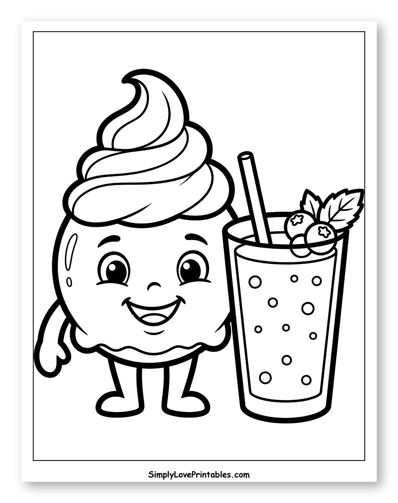 Happy Whipped Cream Character and Berry Smoothie