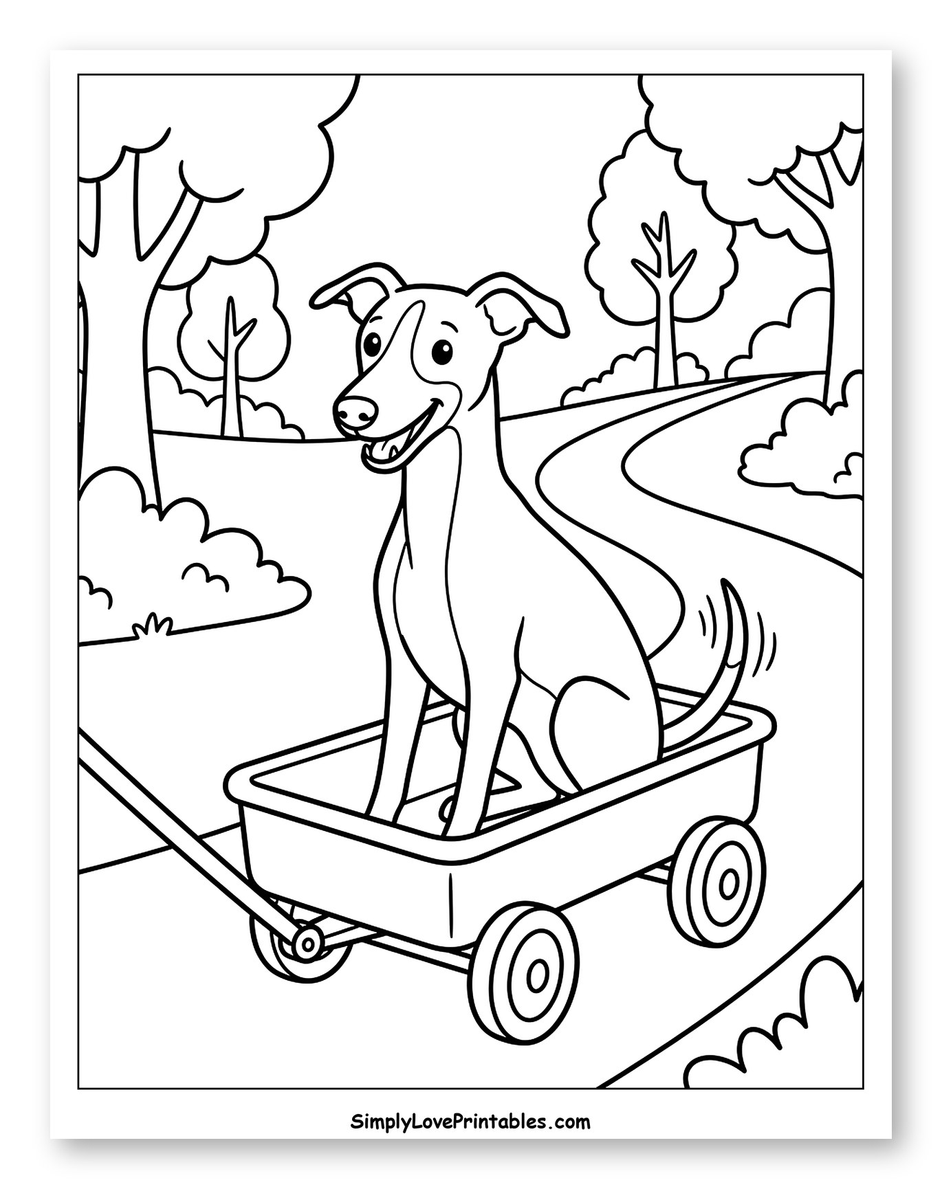 Happy Whippet Dog Riding in a Wagon
