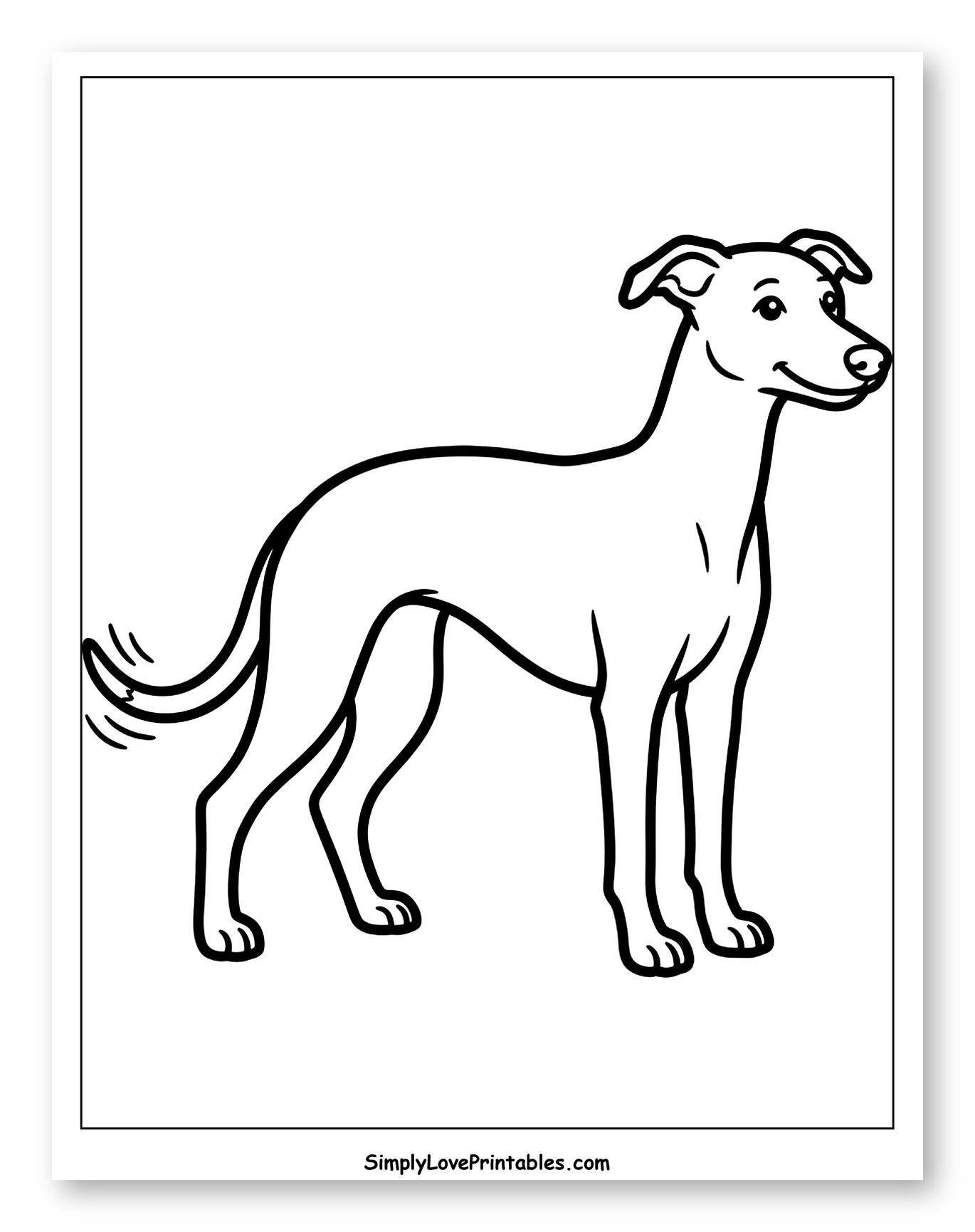 Happy Whippet Standing Sideways Coloring Sheet for Toddlers