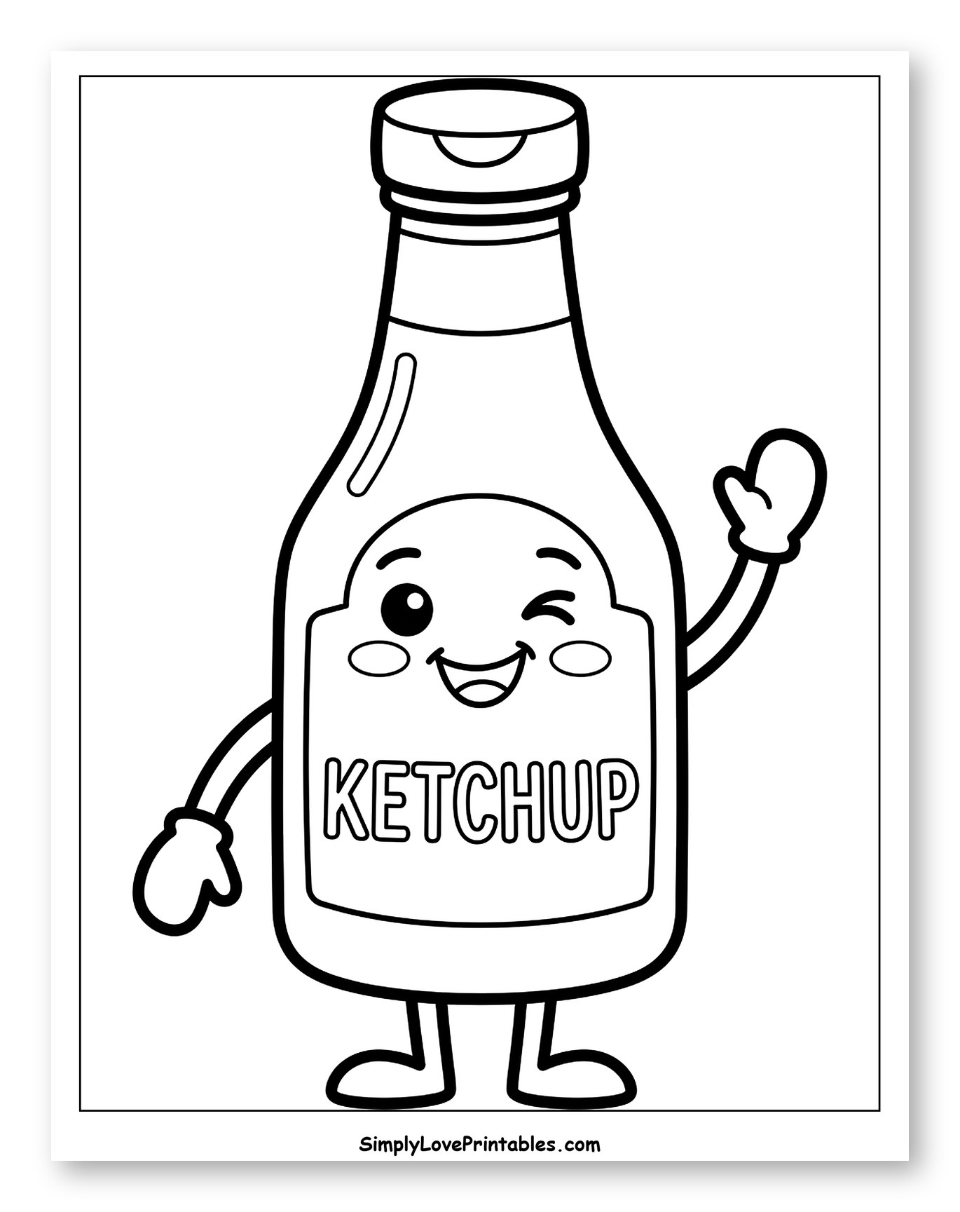 Happy Winking Ketchup Bottle Character Coloring Page for Toddlers