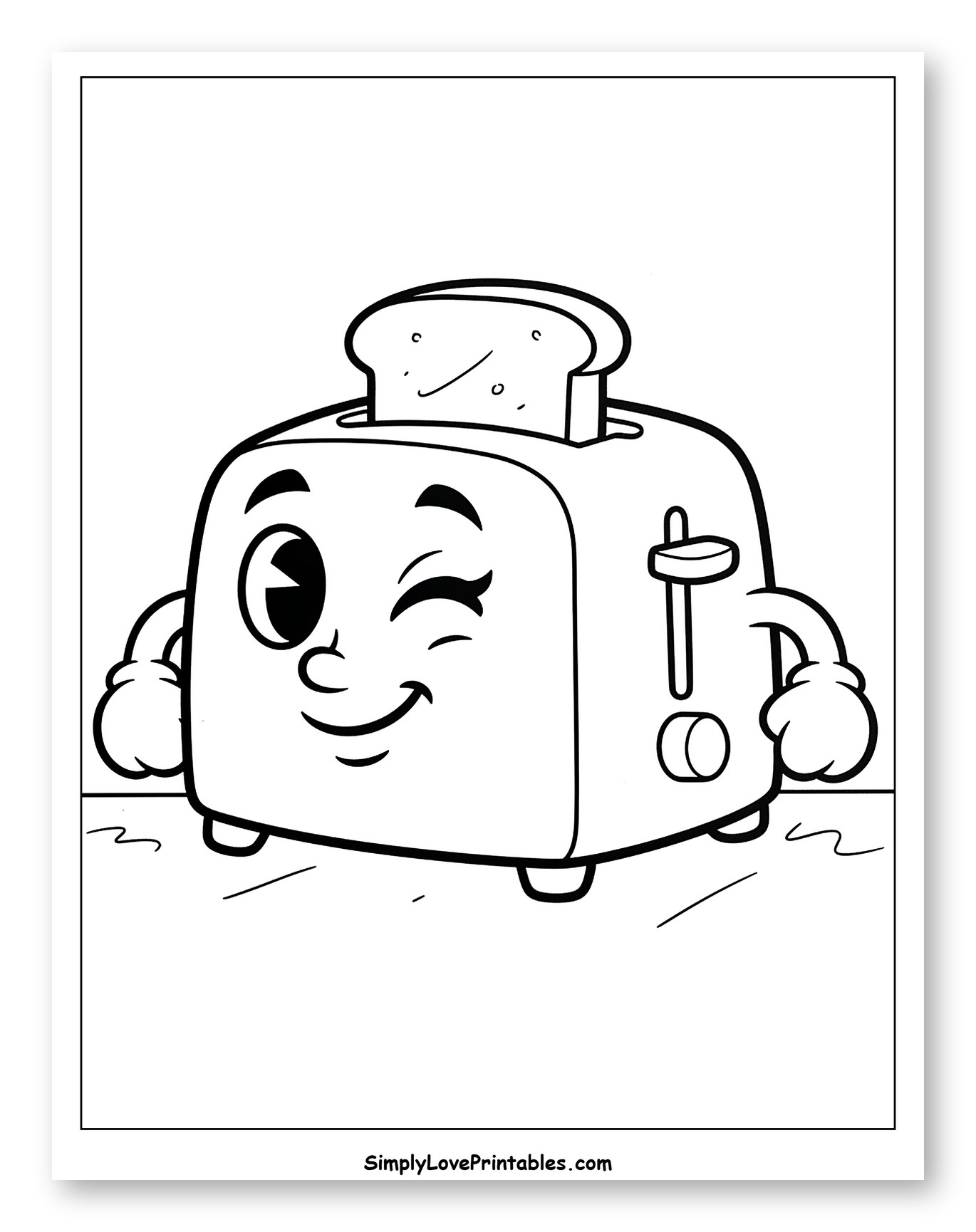Happy Winking Toaster with Toast Coloring Sheet for Toddlers