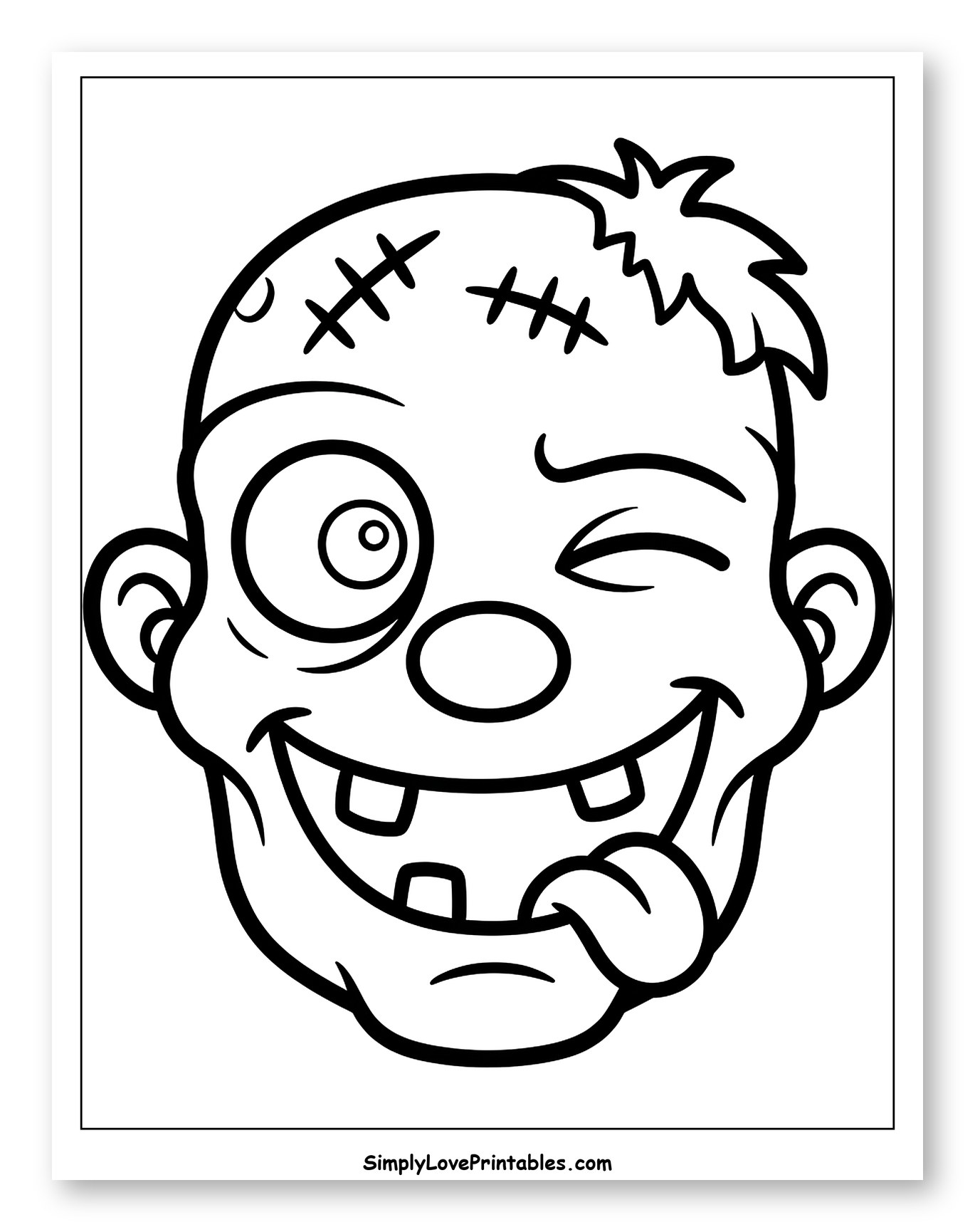 Happy Winking Zombie Face Coloring Sheet for Toddlers
