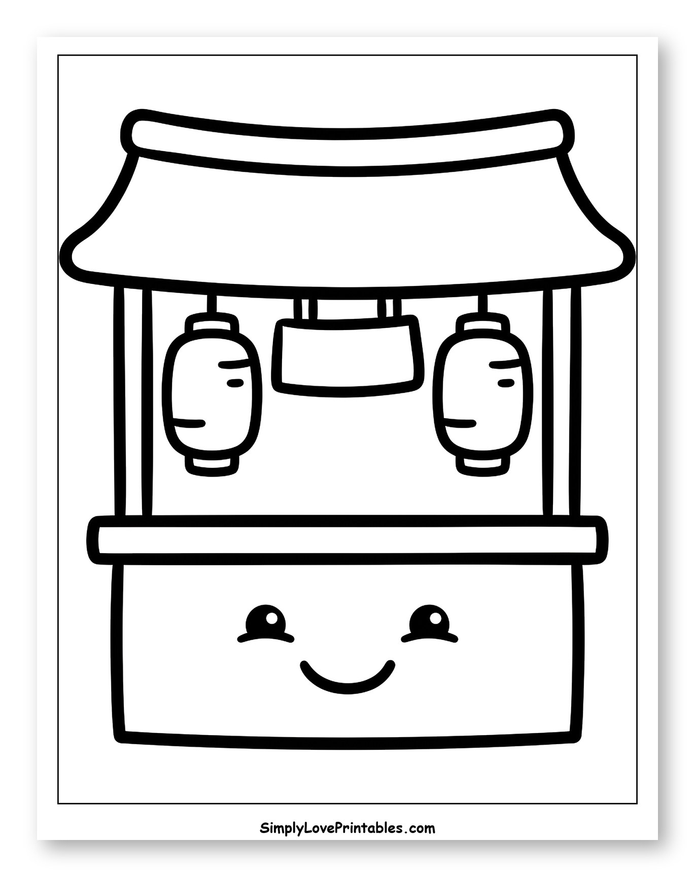Happy Wishing Well with Lanterns Coloring Sheet for Toddlers