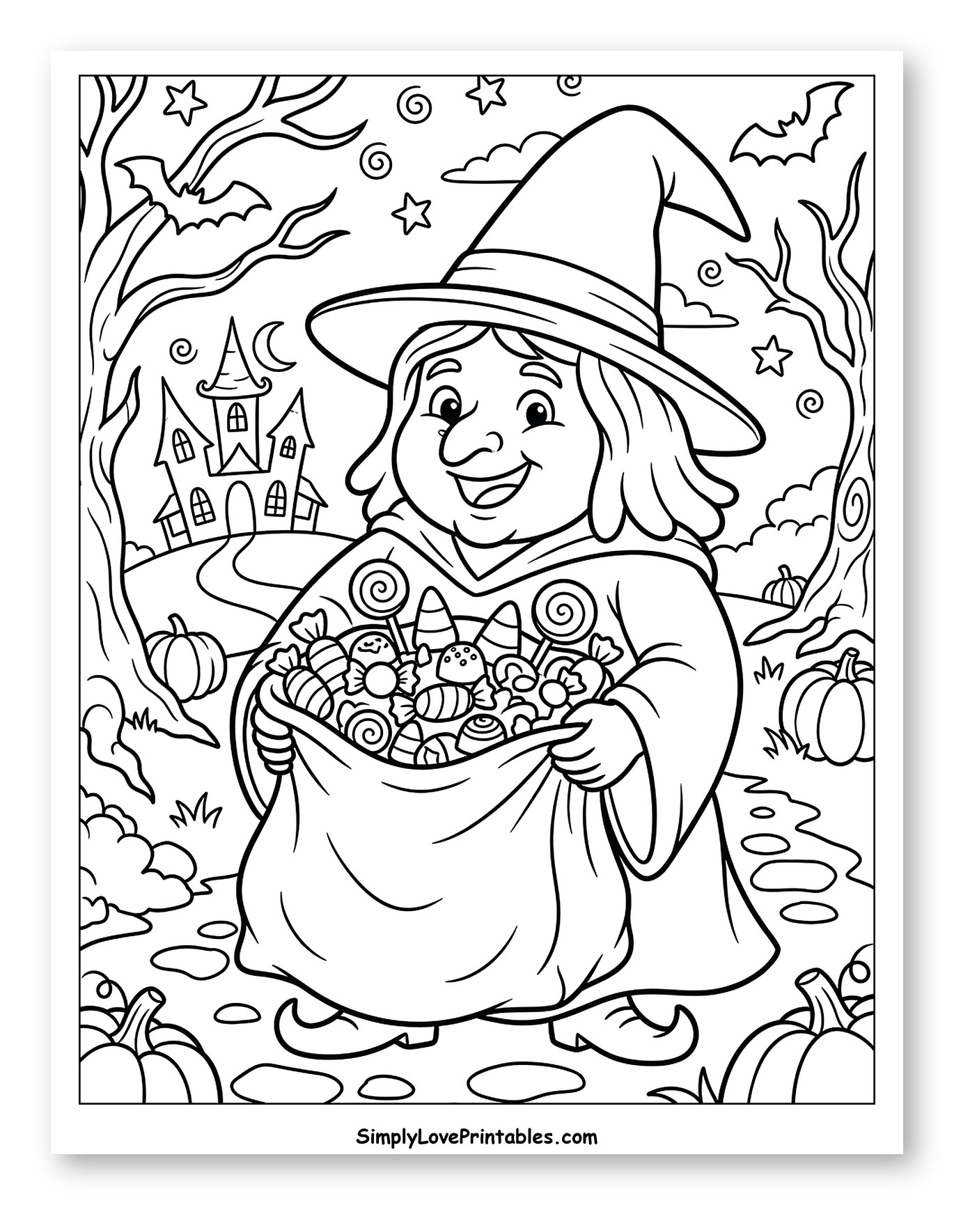Happy Witch Holding a Bag of Candy