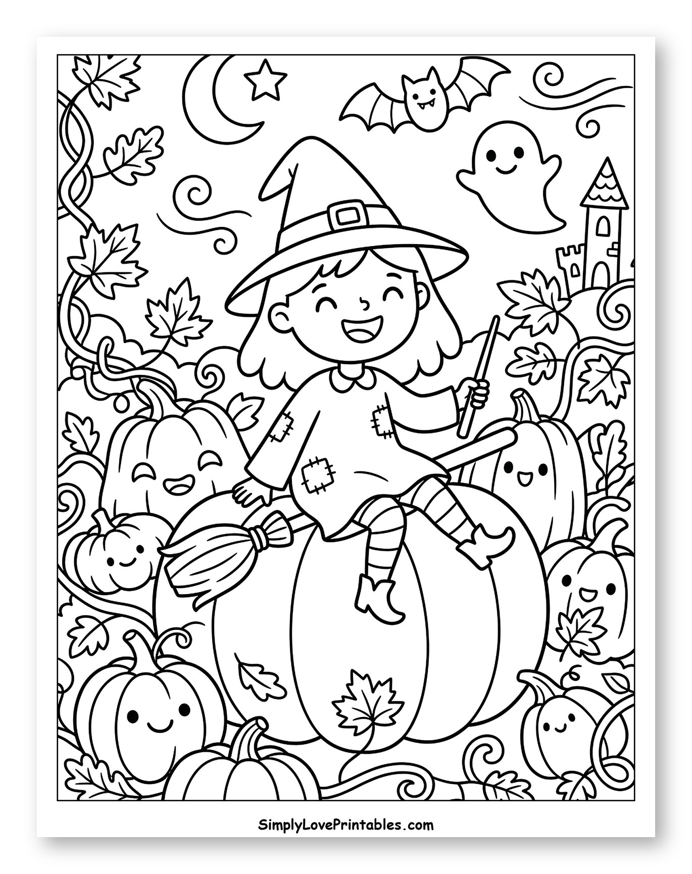 Happy Witch Riding a Giant Pumpkin