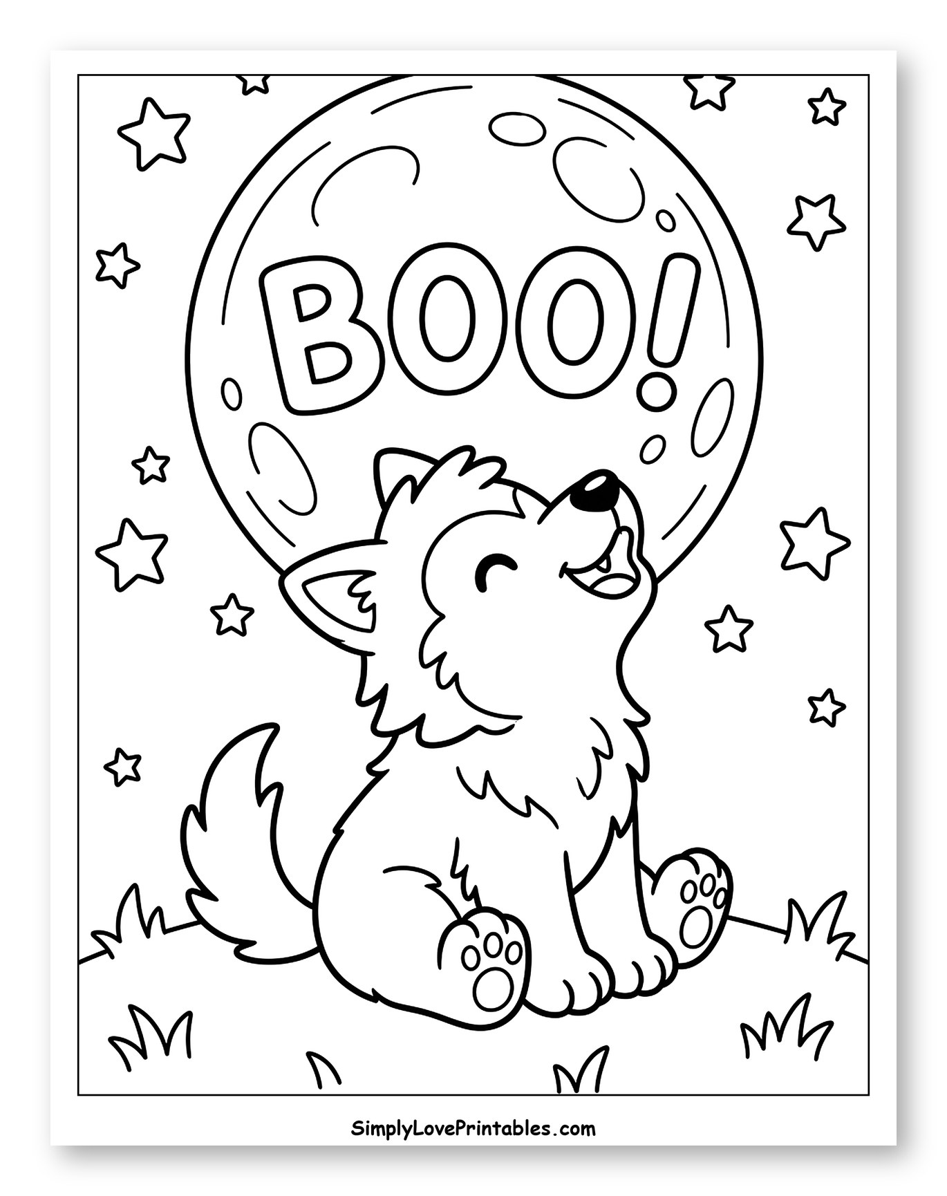 Happy Wolf Cub Howling at Halloween Moon