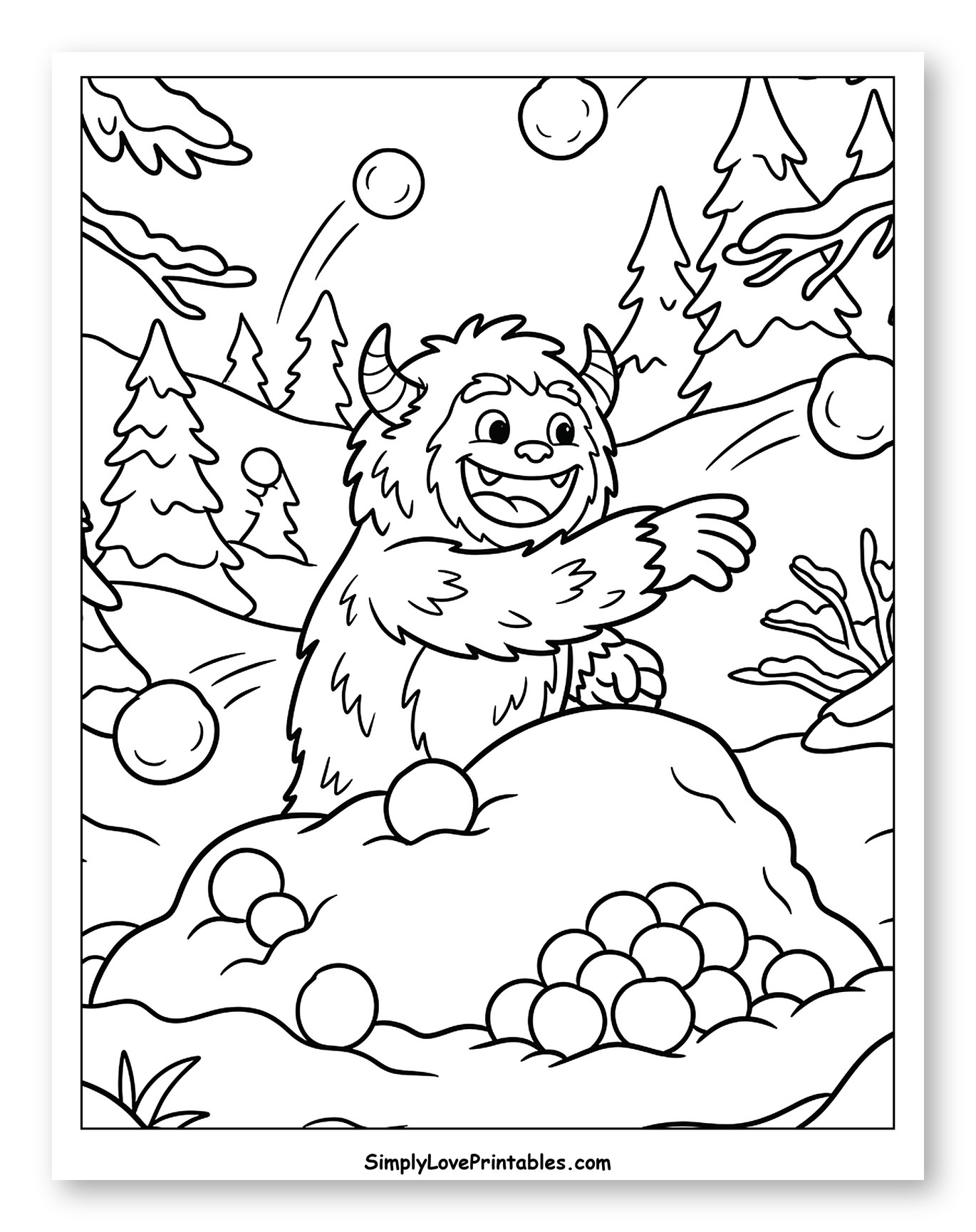 Happy Yeti Enjoying a Snowy Snowball Fight