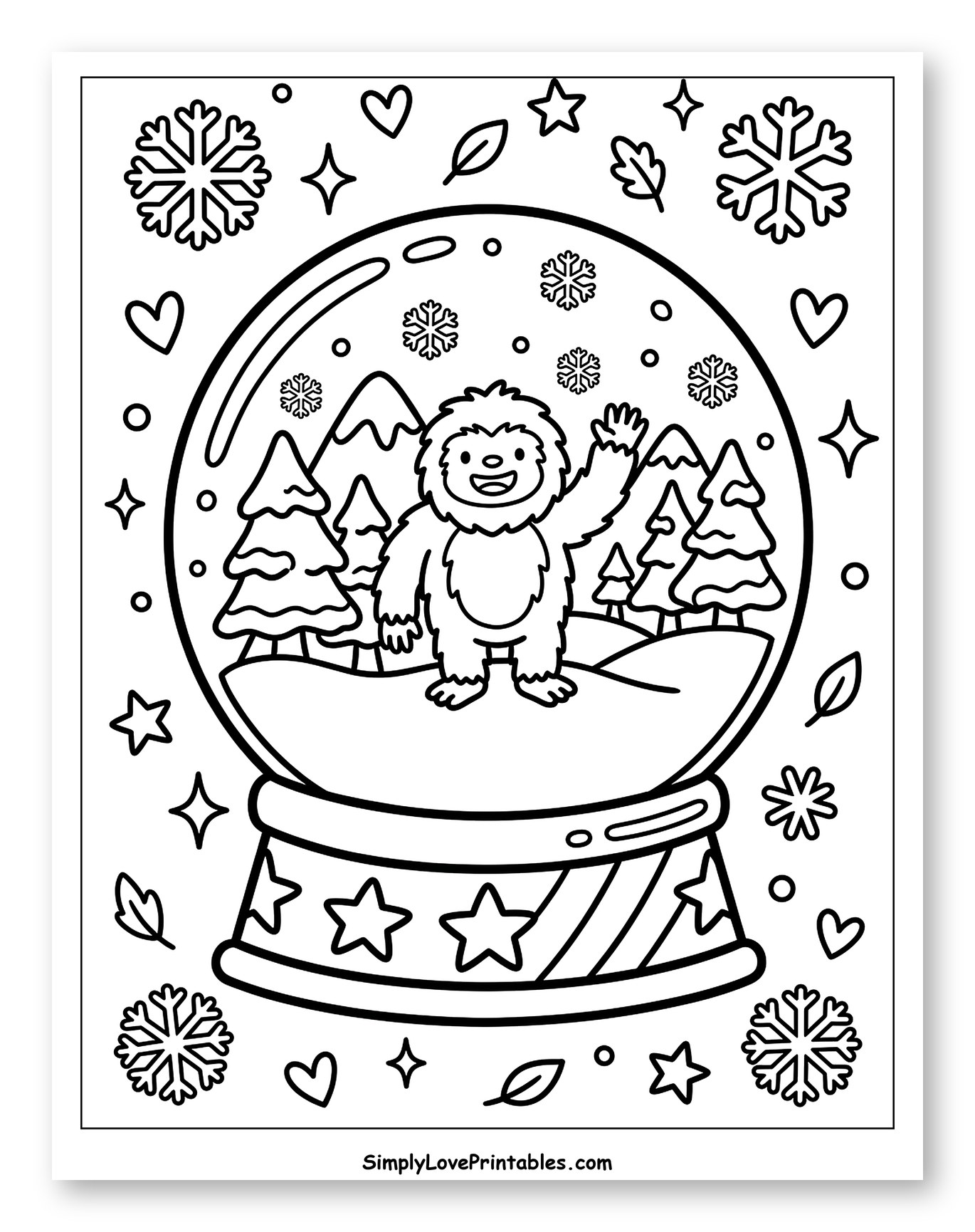Happy Yeti Waving in a Snow Globe