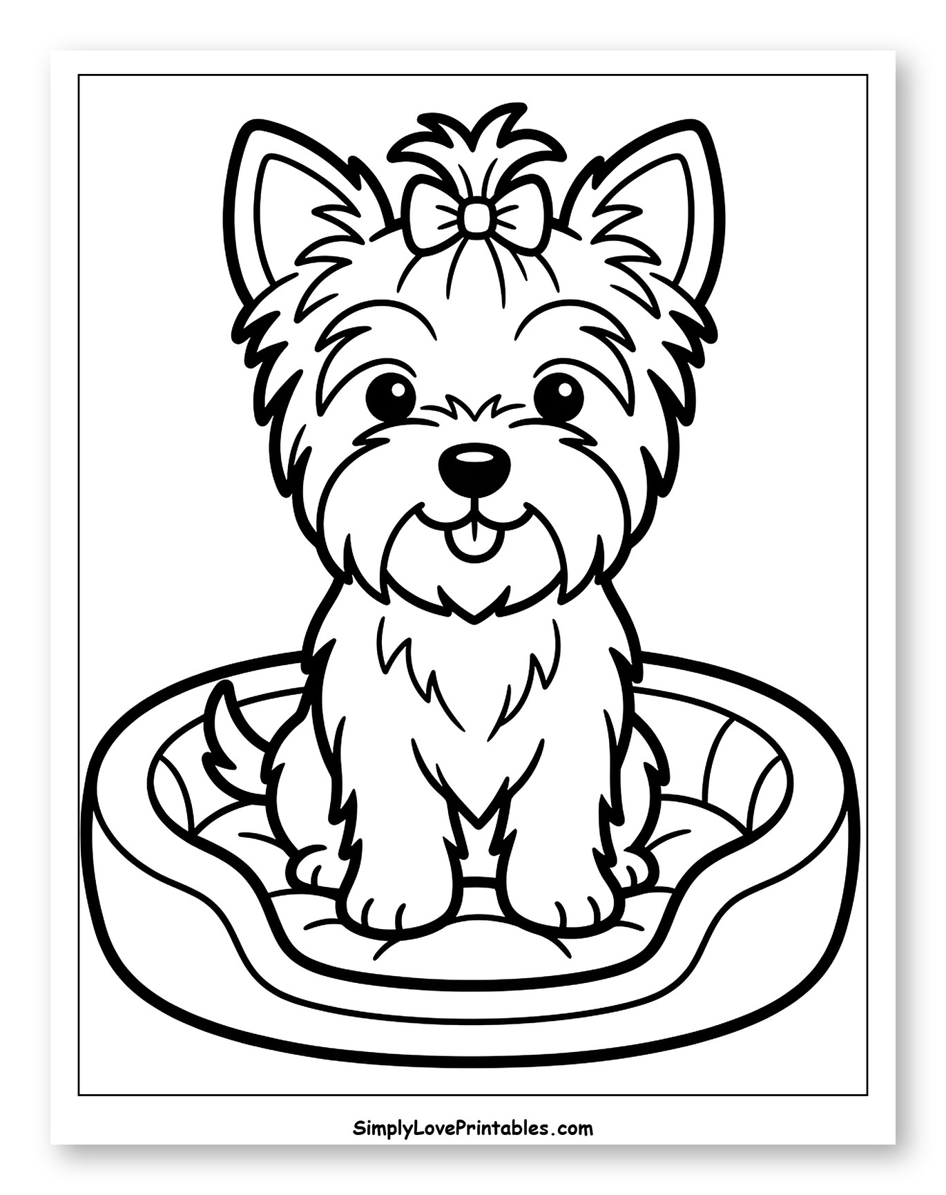 Happy Yorkie Puppy in Dog Bed
