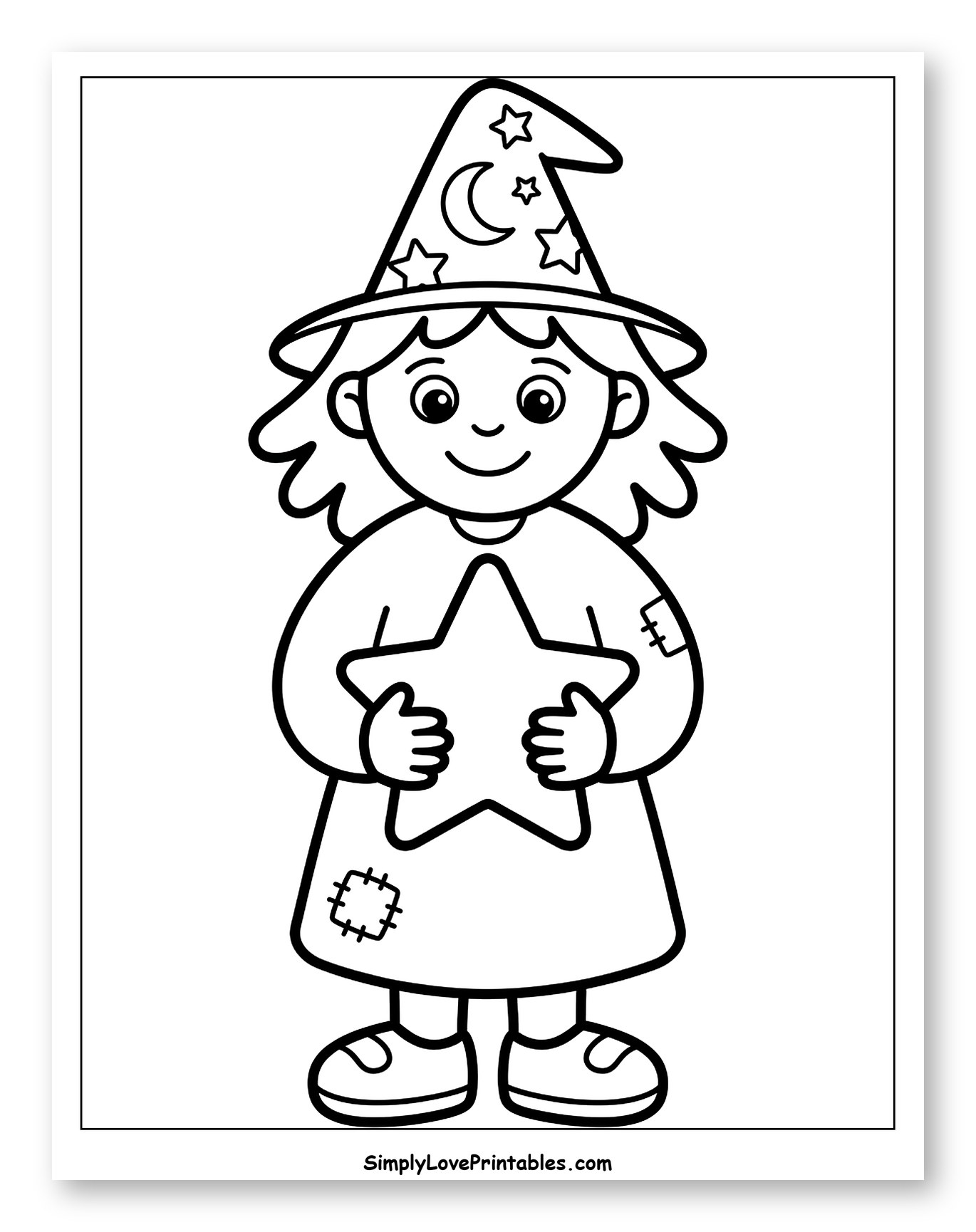 Happy Young Witch Holding a Star
