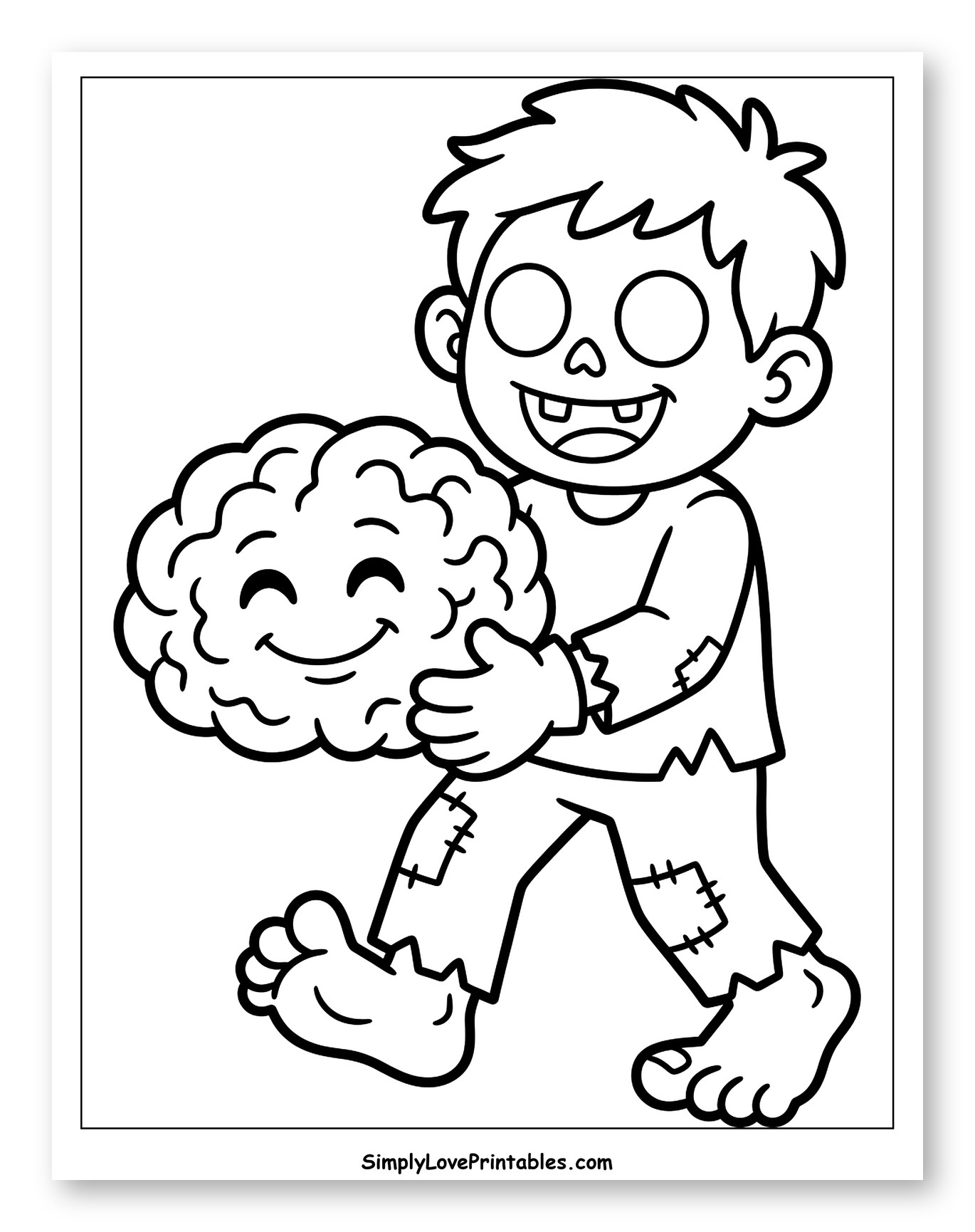 Happy Zombie Boy Holding a Smiling Brain