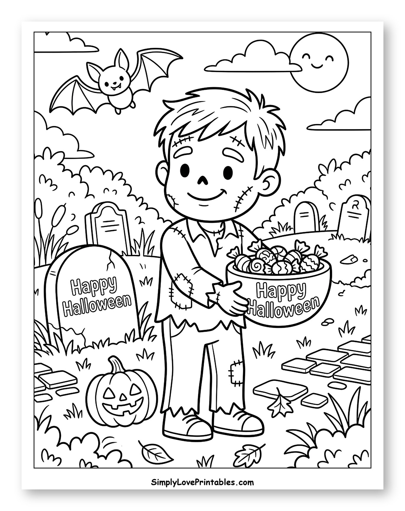 Happy Zombie Boy with Halloween Candy