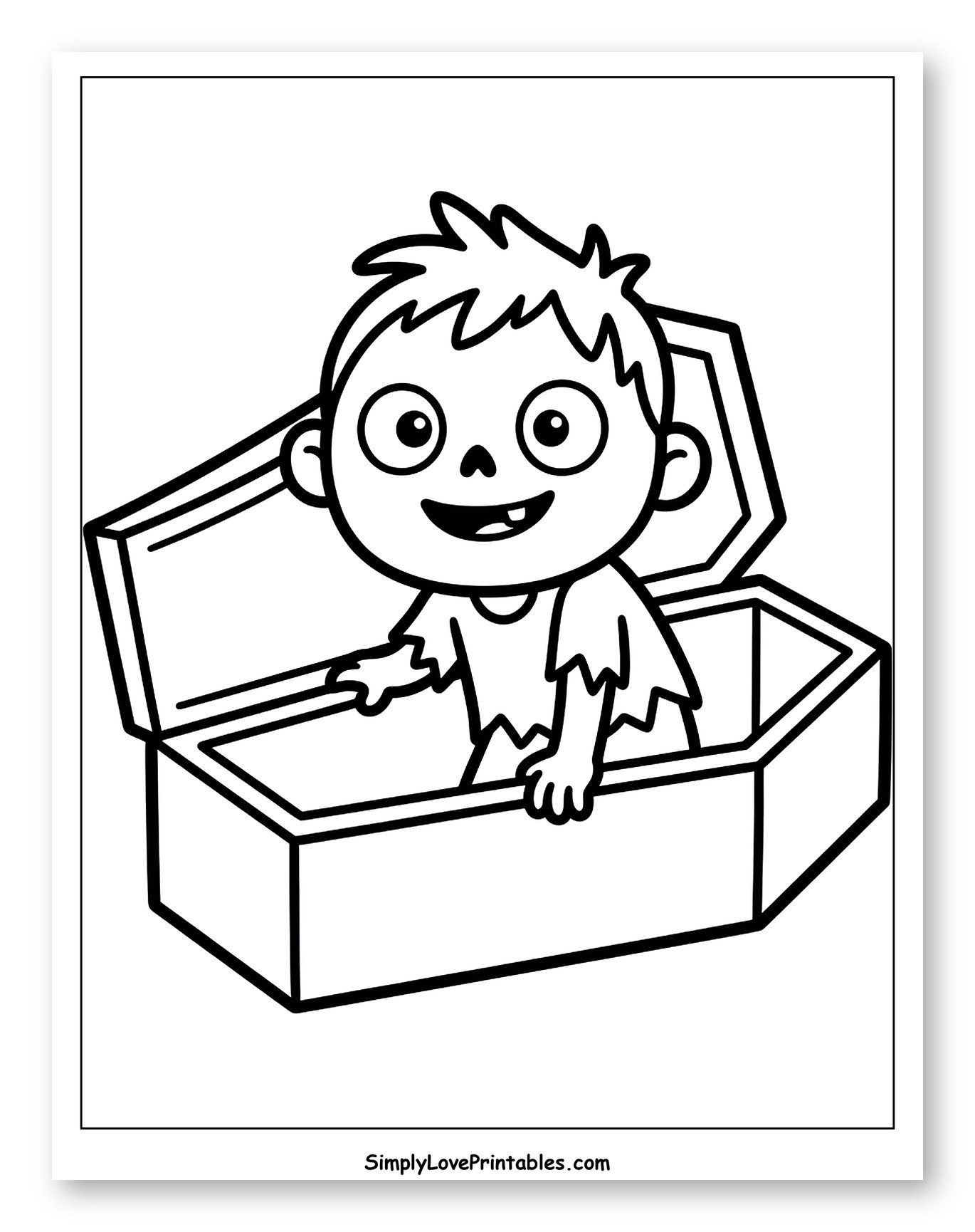 Happy Zombie Kid Peeking from a Coffin