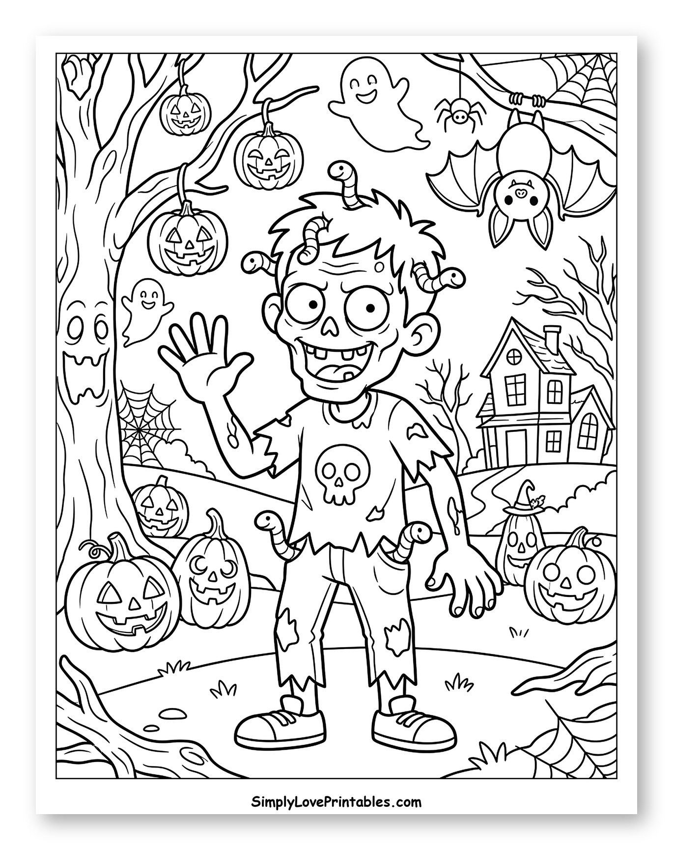 Happy Zombie with Halloween Decorations