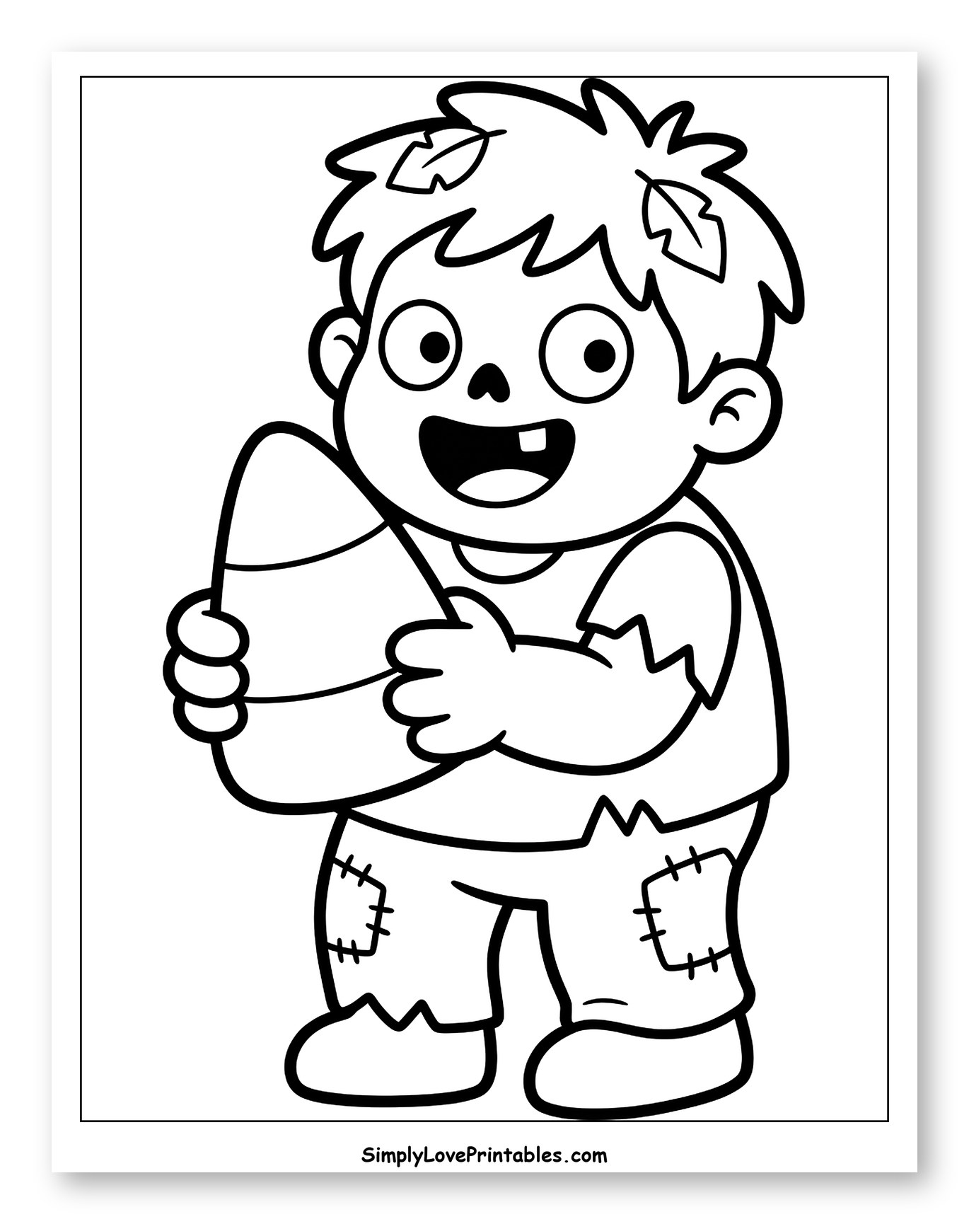 Happy Zombie with Leaves and Candy Corn Coloring Sheet for Toddlers