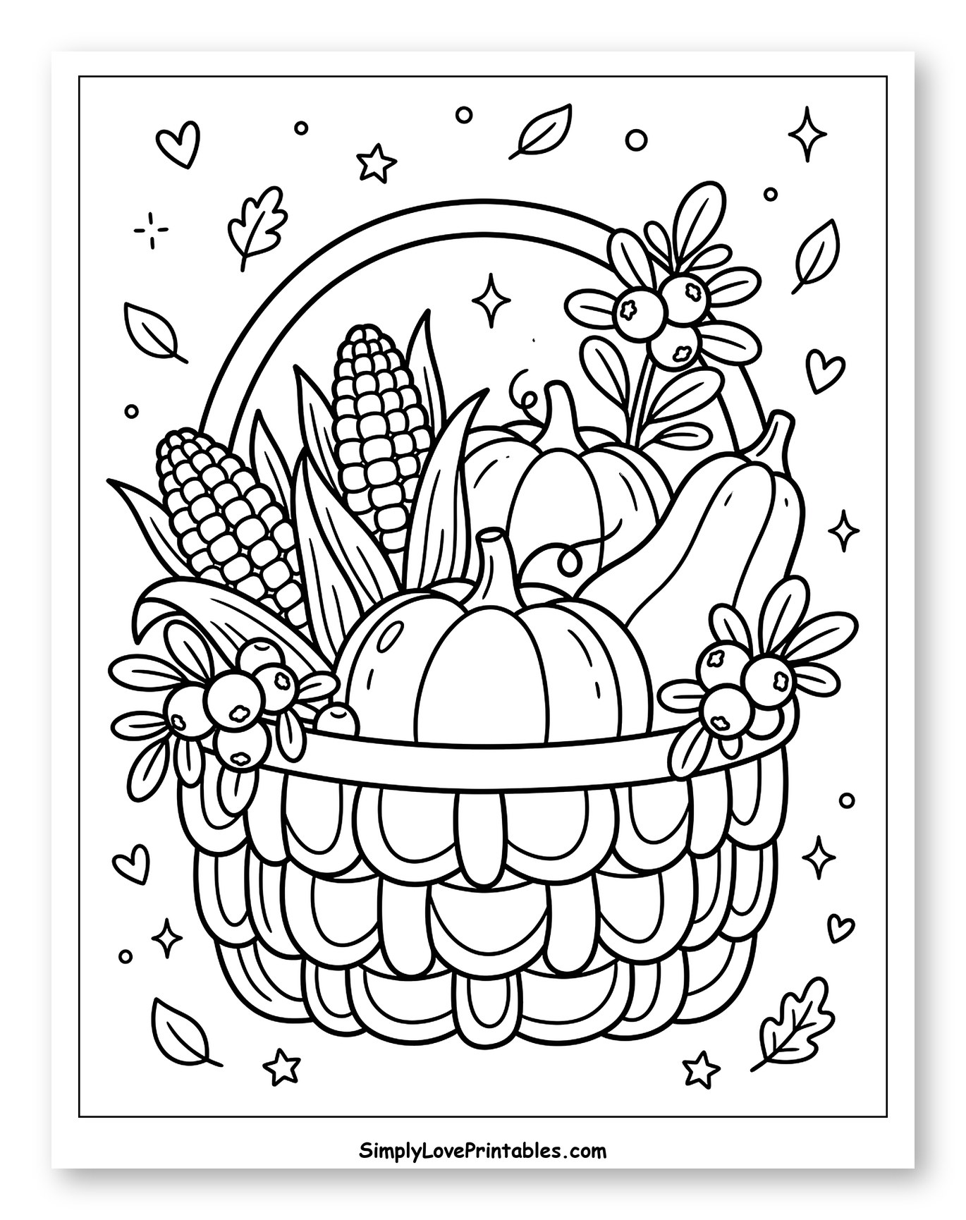 Harvest Basket with Pumpkins, Corn, and Berries