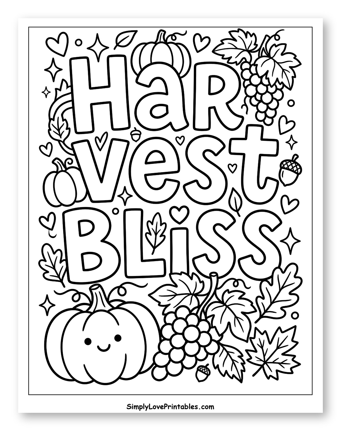 Harvest Bliss with Pumpkins and Grapes Coloring Sheet for Adults