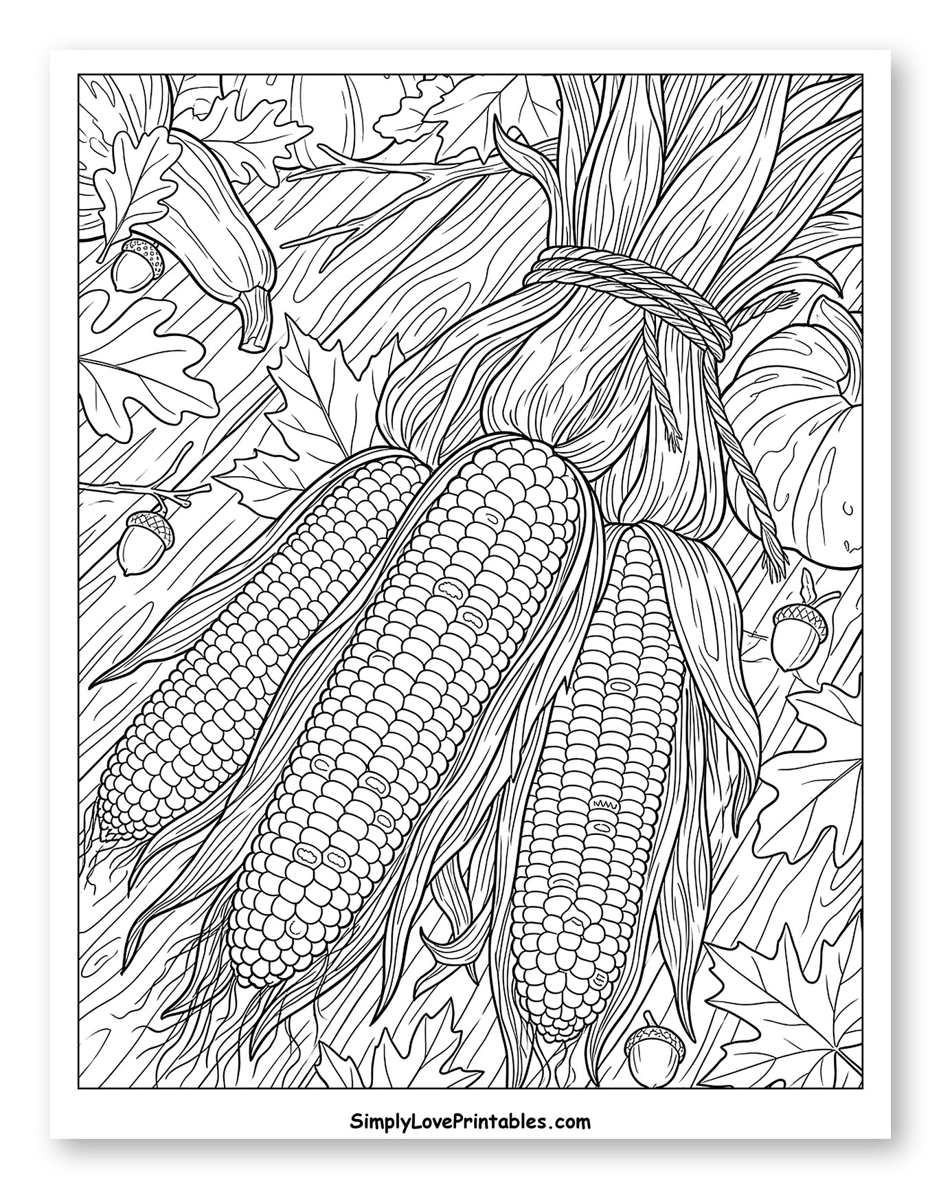 Harvest Corn with Pumpkins and Autumn Leaves