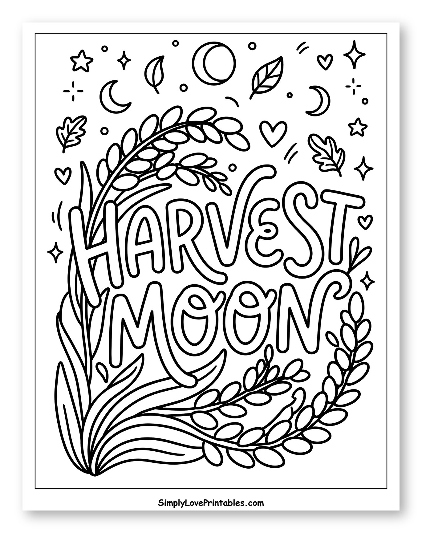 Harvest Moon with Rice Stalks and Night Sky