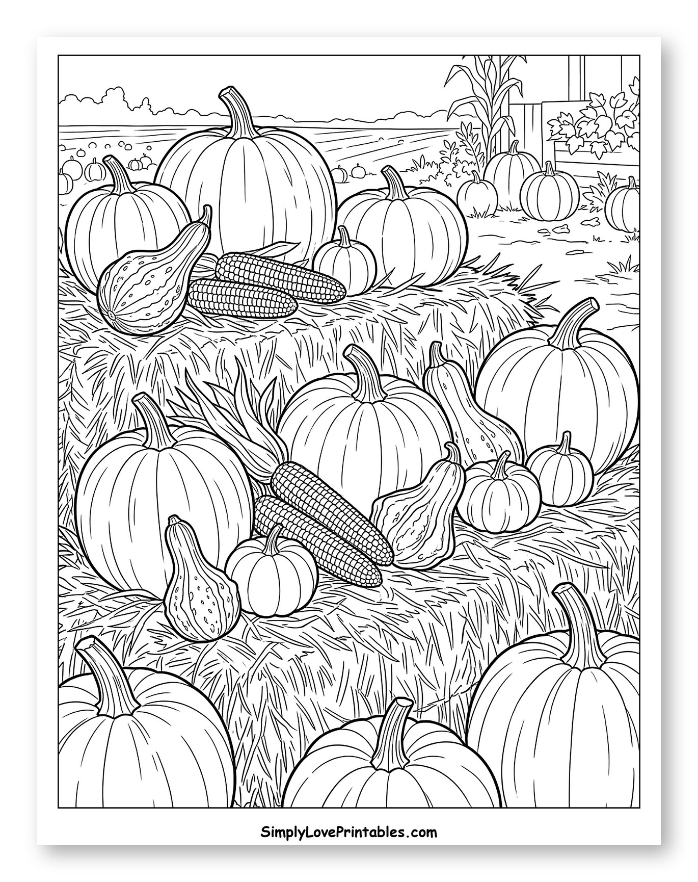 Harvest Pumpkins and Gourds on Hay Bales
