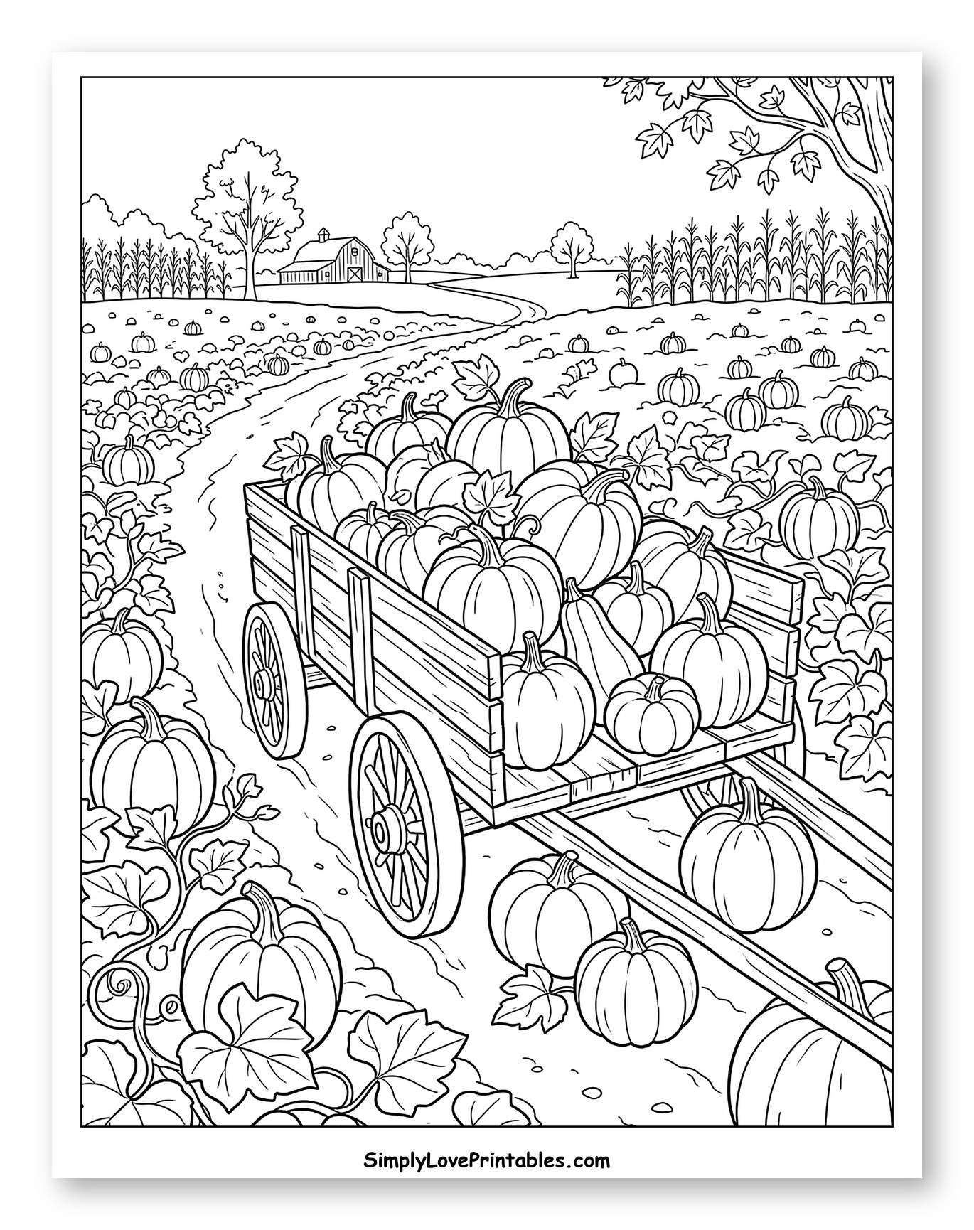 Harvest Wagon in a Sunny Pumpkin Patch