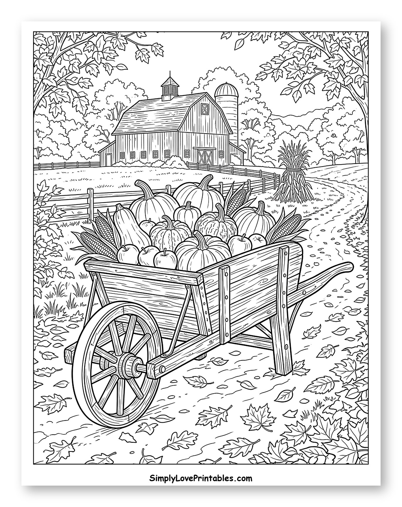 Harvest Wheelbarrow Filled with Pumpkins and Corn