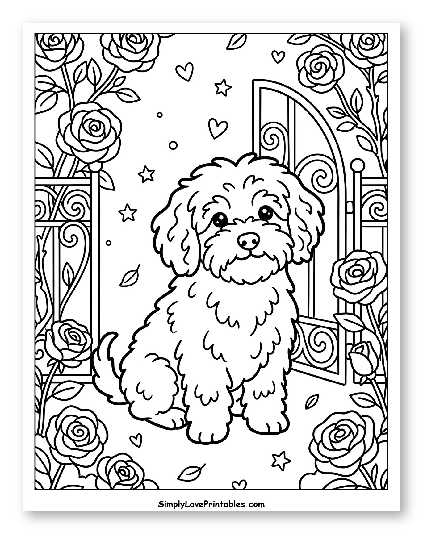 Havanese Dog by a Rose Garden Gate