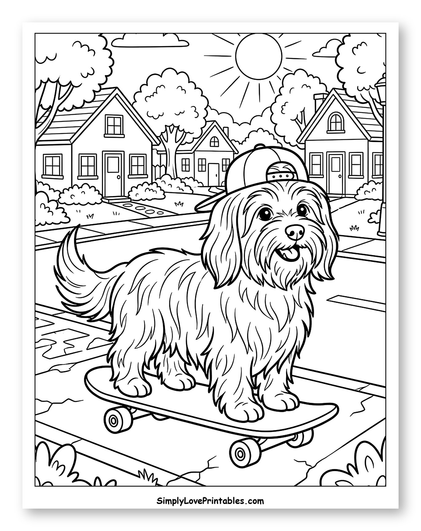 Havanese Dog Skating in a Neighborhood