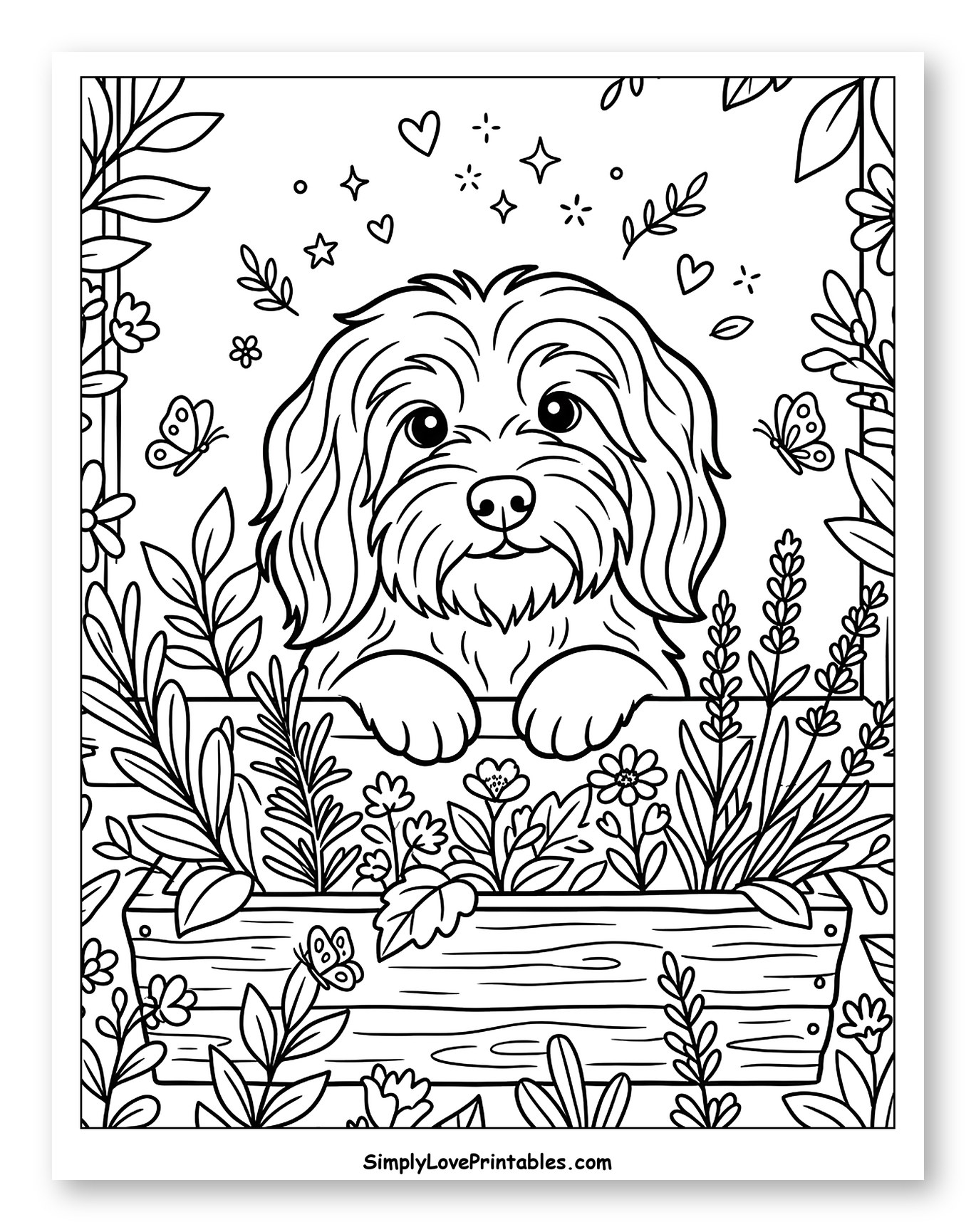 Havanese Puppy in a Flower Planter Coloring Sheet for Adults