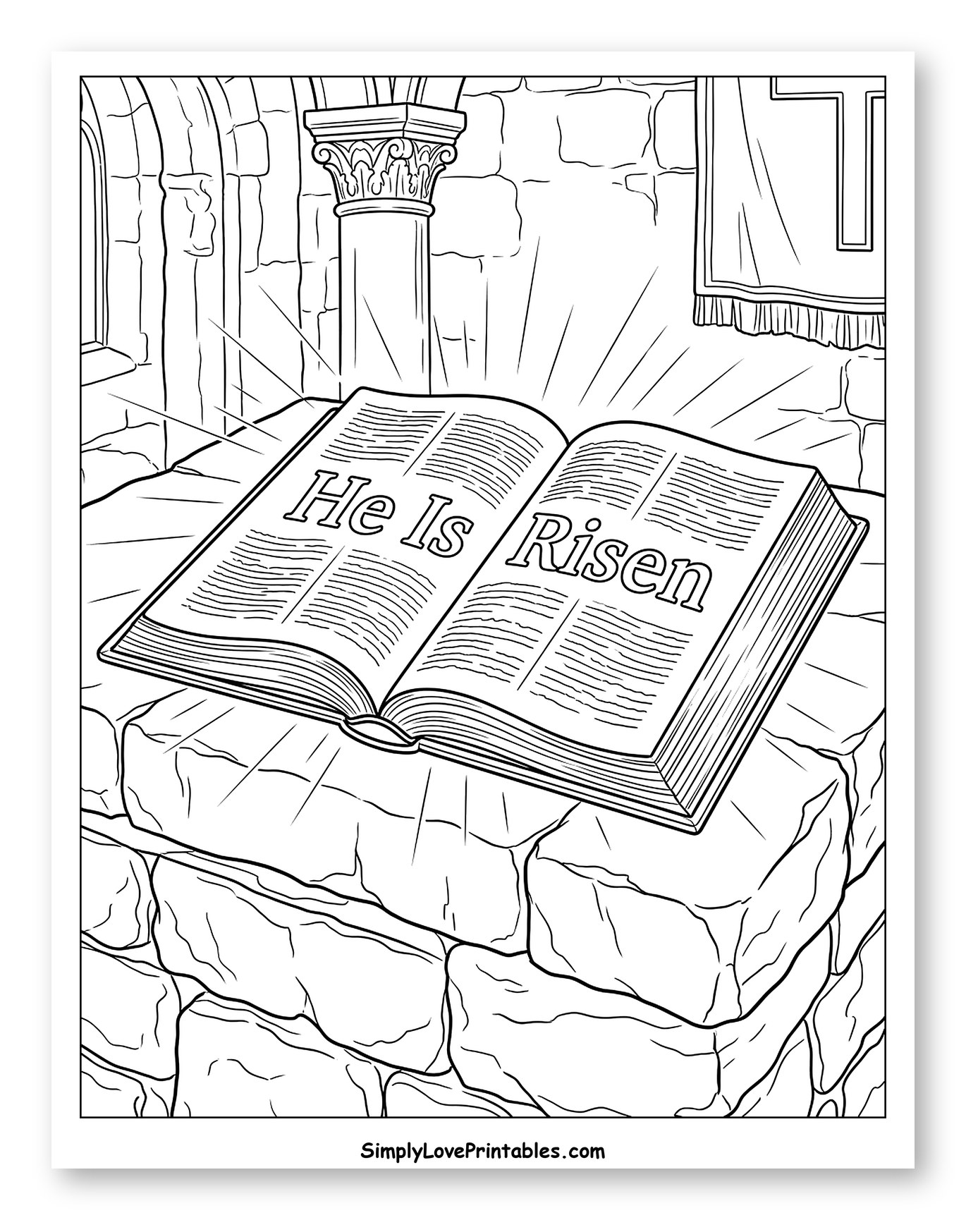 He Is Risen Bible in Church to Color